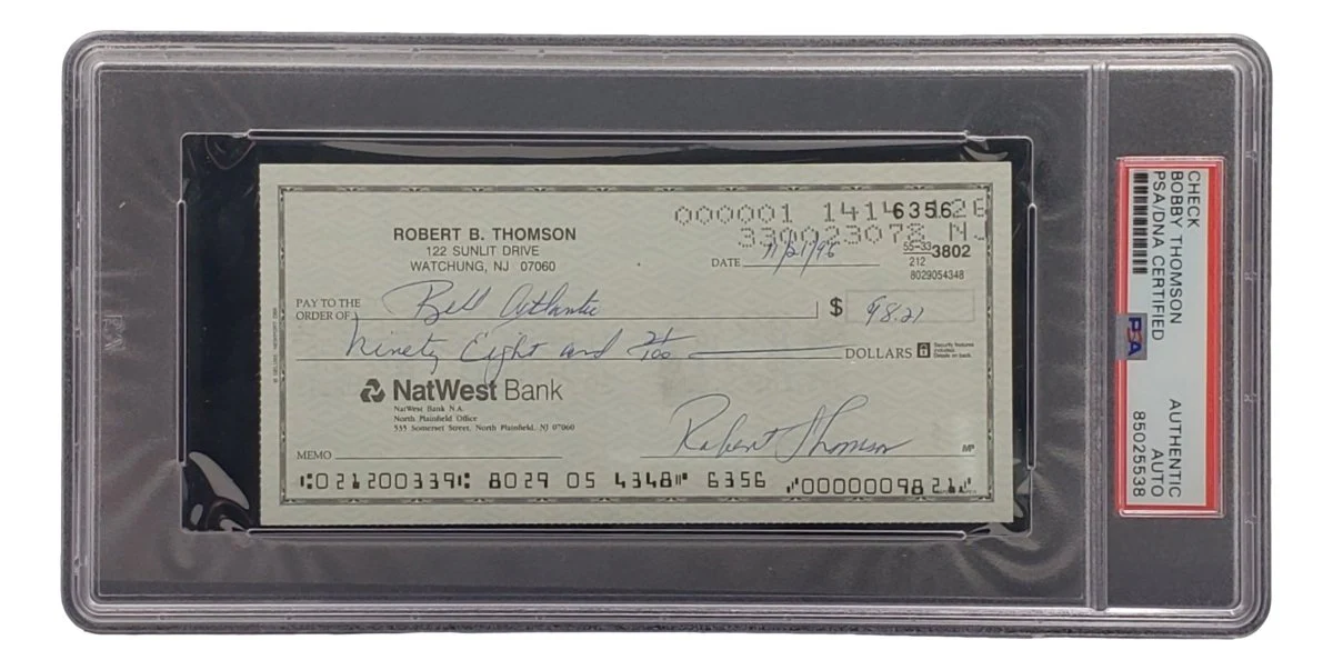 Bobby Thomson New York Giants Signed Bank Check PSA/DNA 85025538 - Image 3