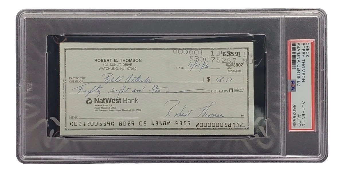 Bobby Thomson New York Giants Signed Bank Check PSA/DNA 85025539 - Image 3