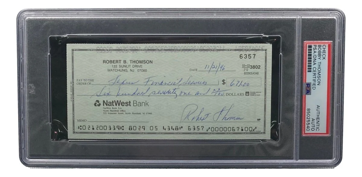 Bobby Thomson New York Giants Signed Bank Check PSA/DNA 85025540 - Image 3