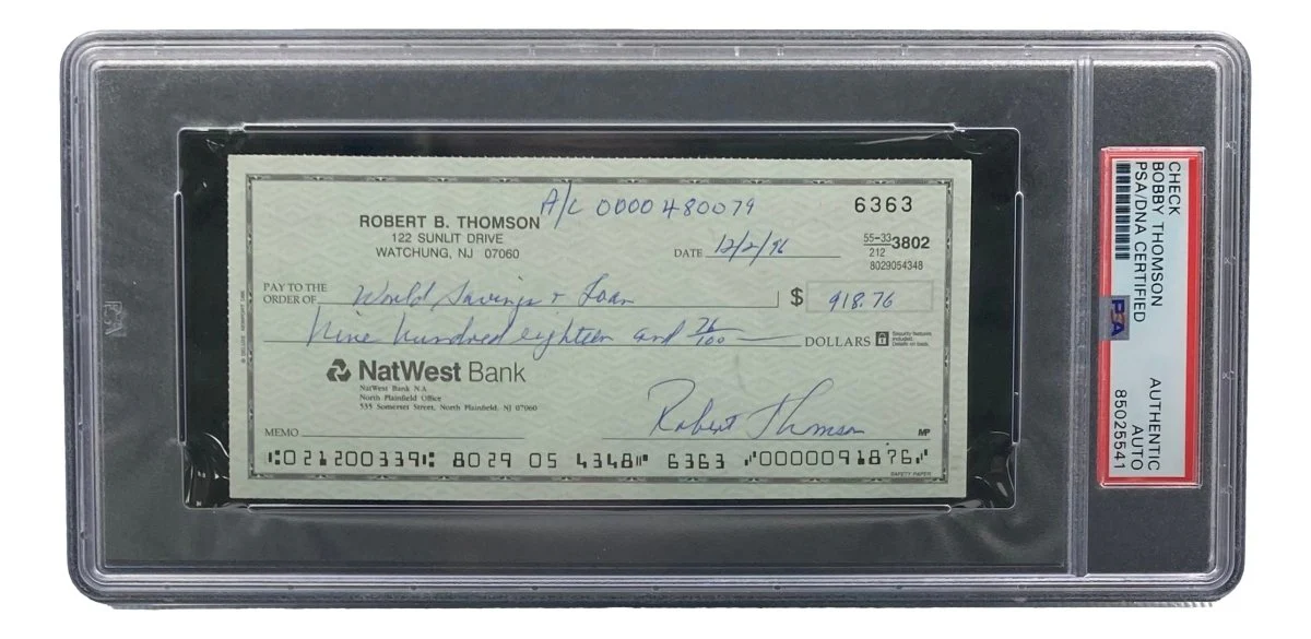 Bobby Thomson New York Giants Signed Bank Check PSA/DNA 85025541