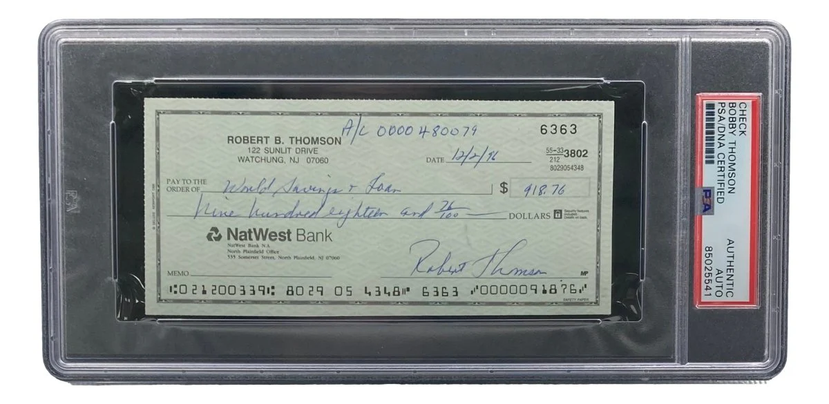 Bobby Thomson New York Giants Signed Bank Check PSA/DNA 85025541 - Image 3