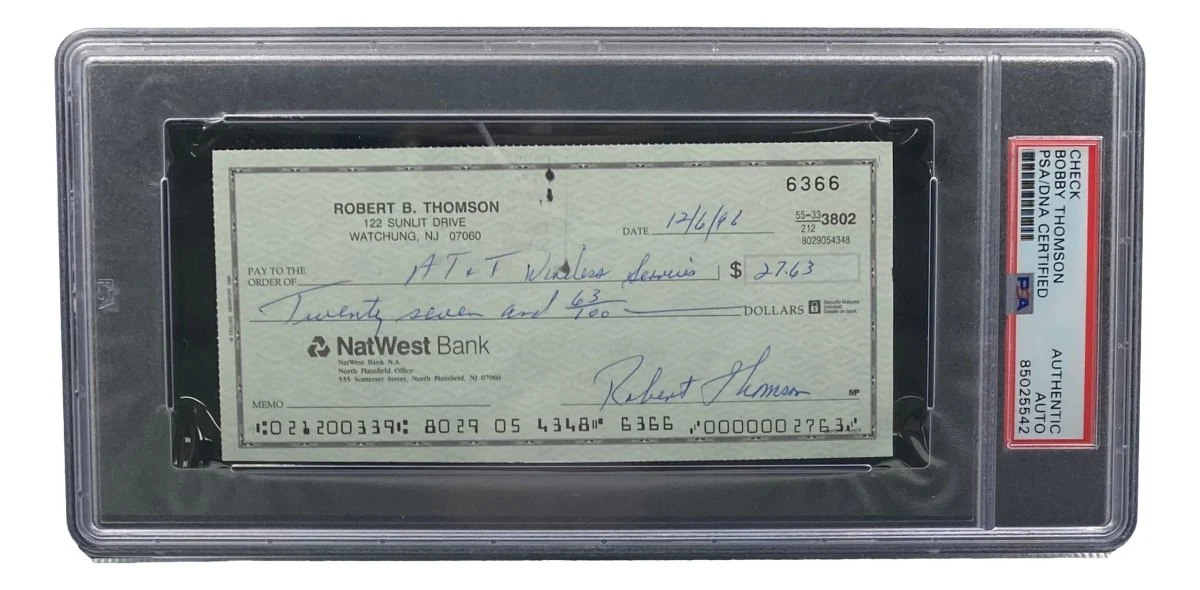Bobby Thomson New York Giants Signed Bank Check PSA/DNA 85025542