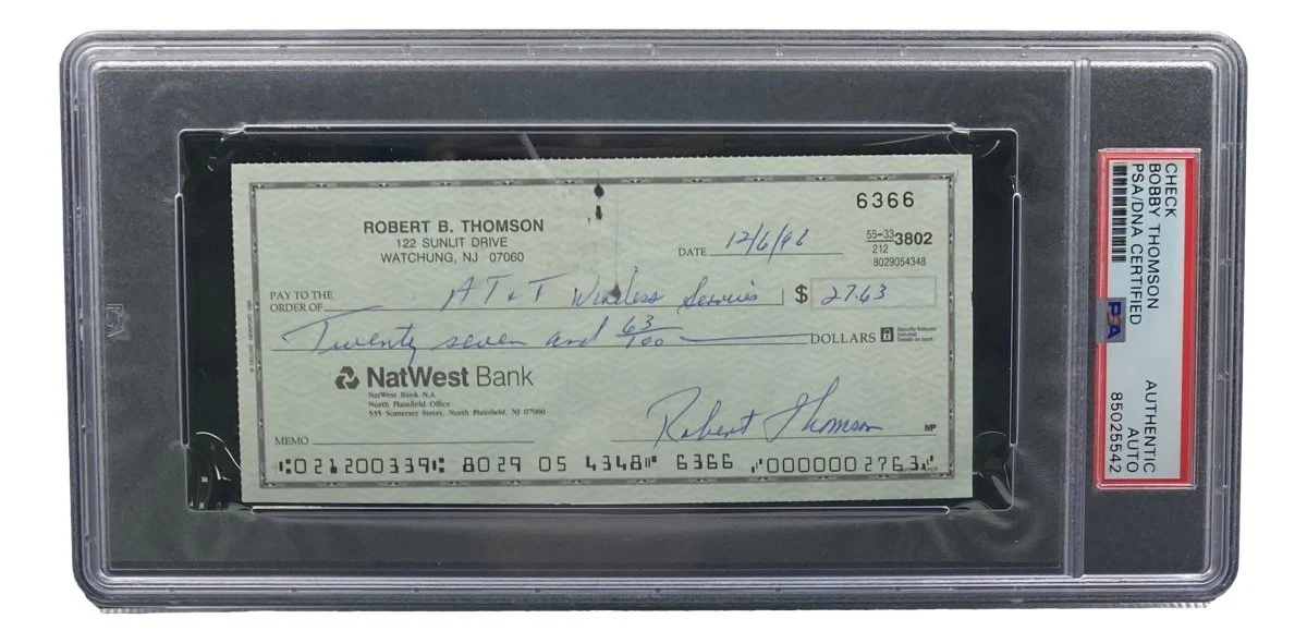 Bobby Thomson New York Giants Signed Bank Check PSA/DNA 85025542 - Image 3