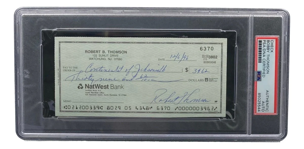 Bobby Thomson New York Giants Signed Bank Check PSA/DNA 85025544 - Image 3