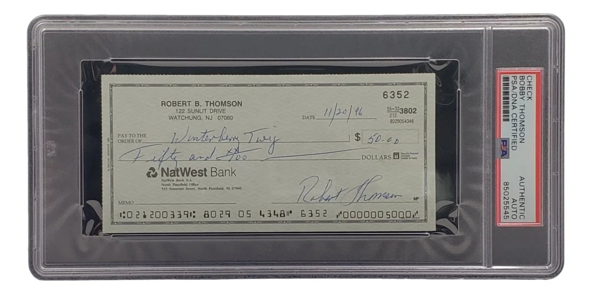 Bobby Thomson New York Giants Signed Bank Check PSA/DNA 85025545 - Image 3