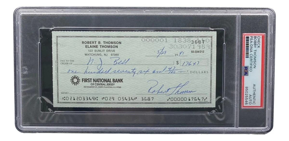 Bobby Thomson New York Giants Signed Bank Check PSA/DNA 85025546