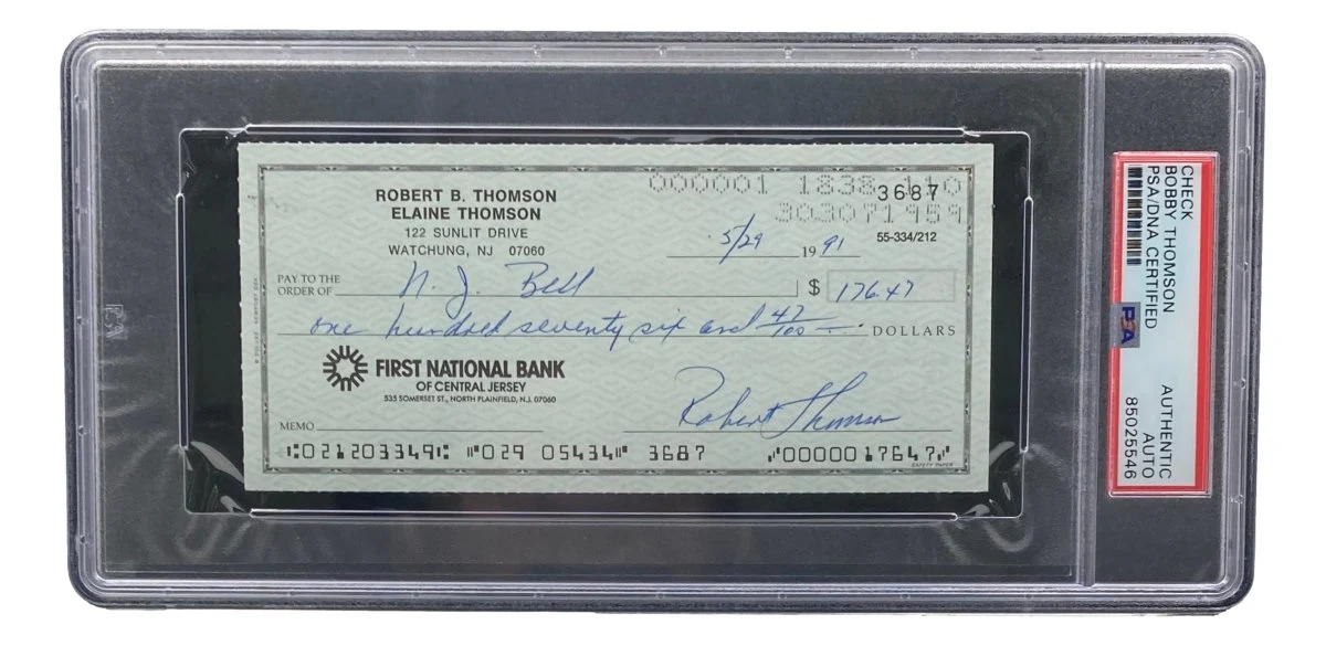 Bobby Thomson New York Giants Signed Bank Check PSA/DNA 85025546 - Image 3