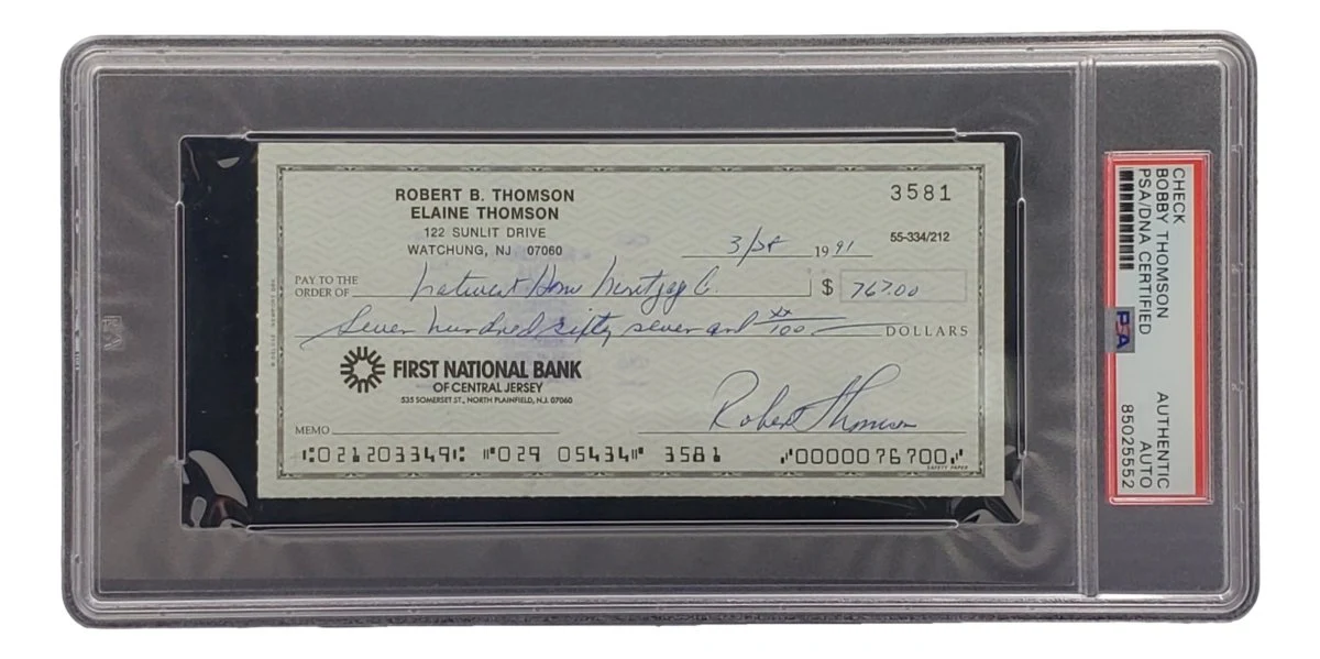 Bobby Thomson New York Giants Signed Bank Check PSA/DNA 85025552