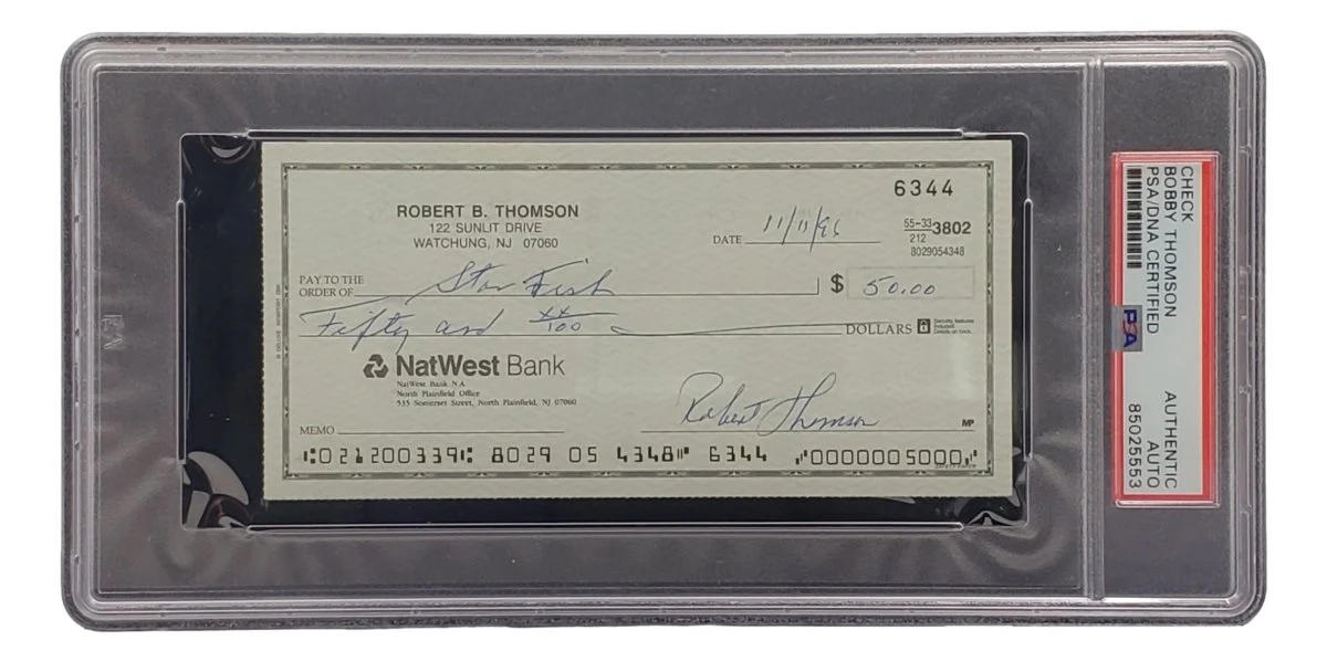 Bobby Thomson New York Giants Signed Bank Check PSA/DNA 85025553 - Image 3