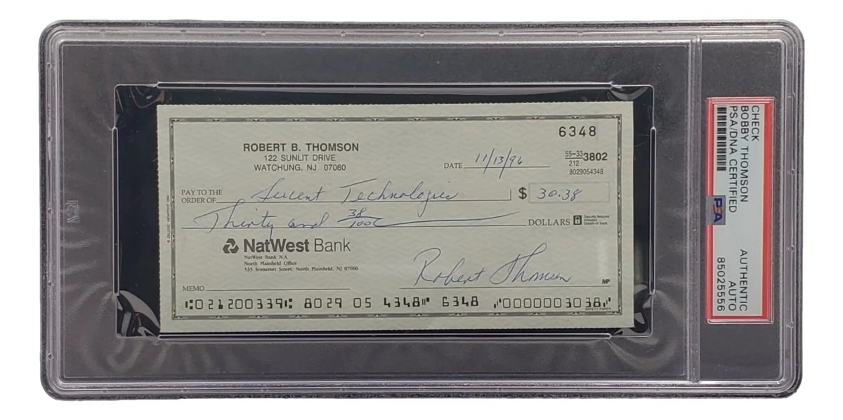 Bobby Thomson New York Giants Signed Bank Check PSA/DNA 85025556 - Image 3