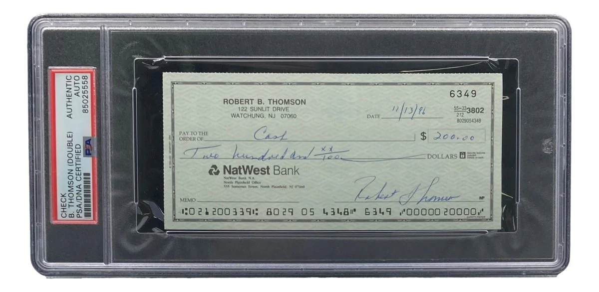 Bobby Thomson New York Giants Signed Bank Check PSA/DNA 85025558
