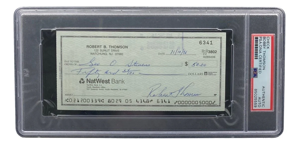 Bobby Thomson New York Giants Signed Bank Check PSA/DNA 85025559 - Image 3