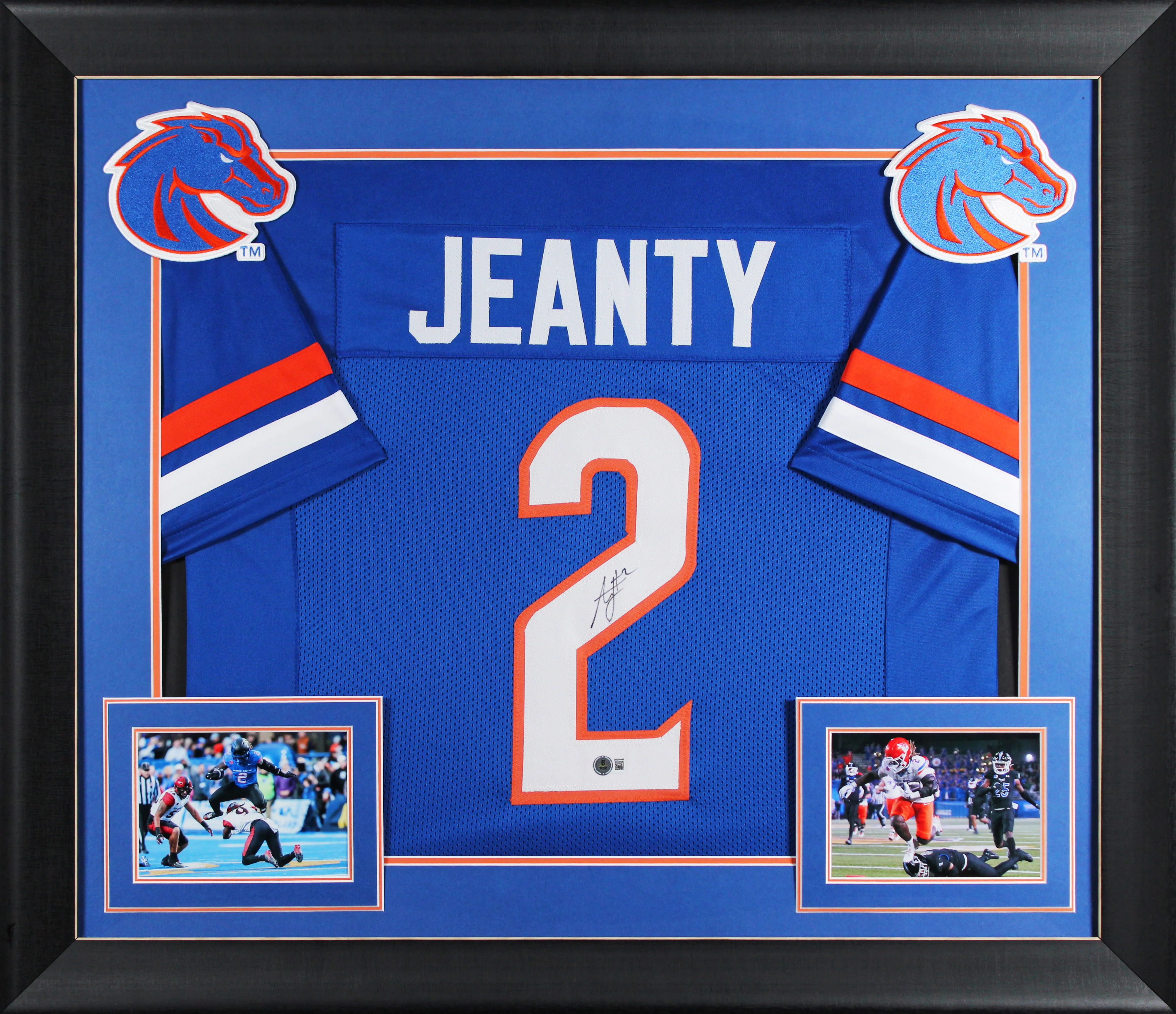 Boise State Ashton Jeanty Signed Blue Pro Style Framed Jersey BAS Witnessed - Image 2