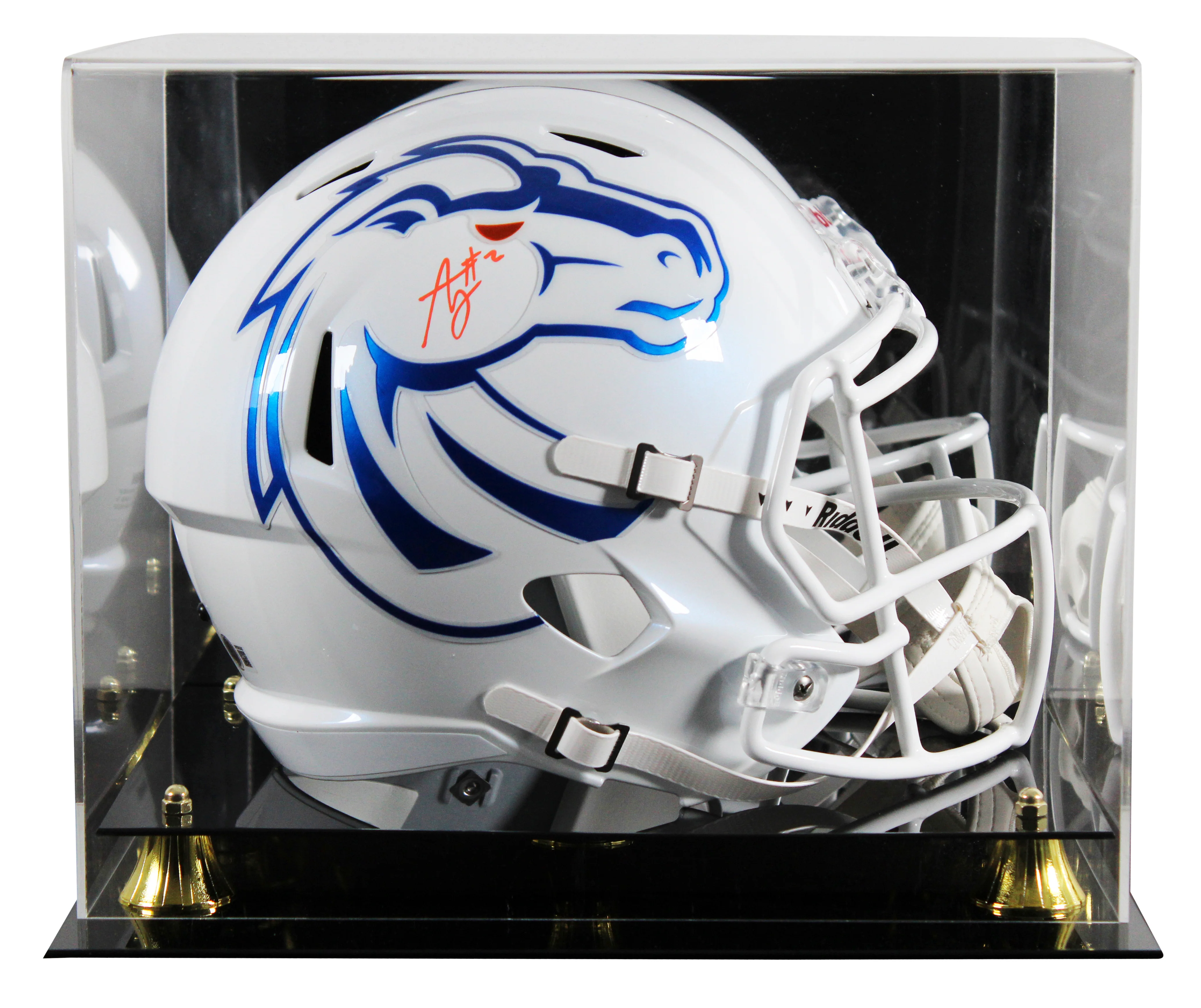Boise State Ashton Jeanty Signed White Full Size Speed Rep Helmet W/ Case BAS W - Image 2
