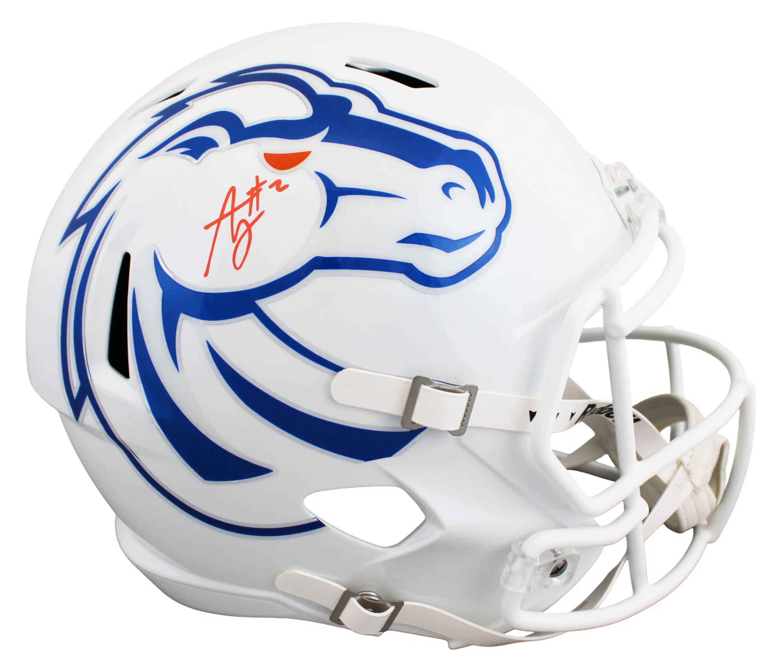 Boise State Ashton Jeanty Signed White Full Size Speed Rep Helmet W/ Case BAS W - Image 3
