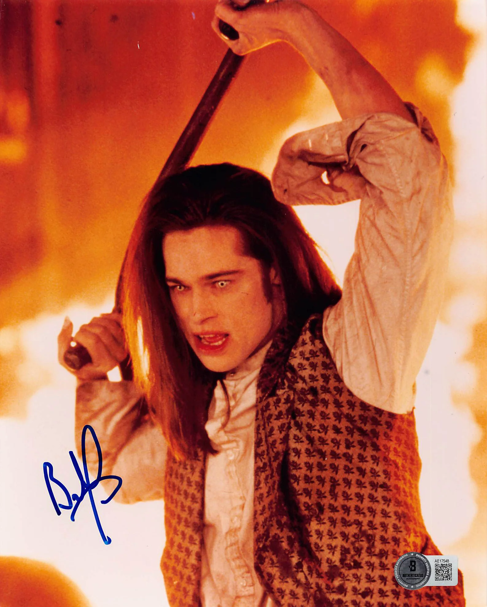 Brad Pitt Interview with the Vampire Signed 8x10 Vertical Photo BAS #AE17548 - Image 2