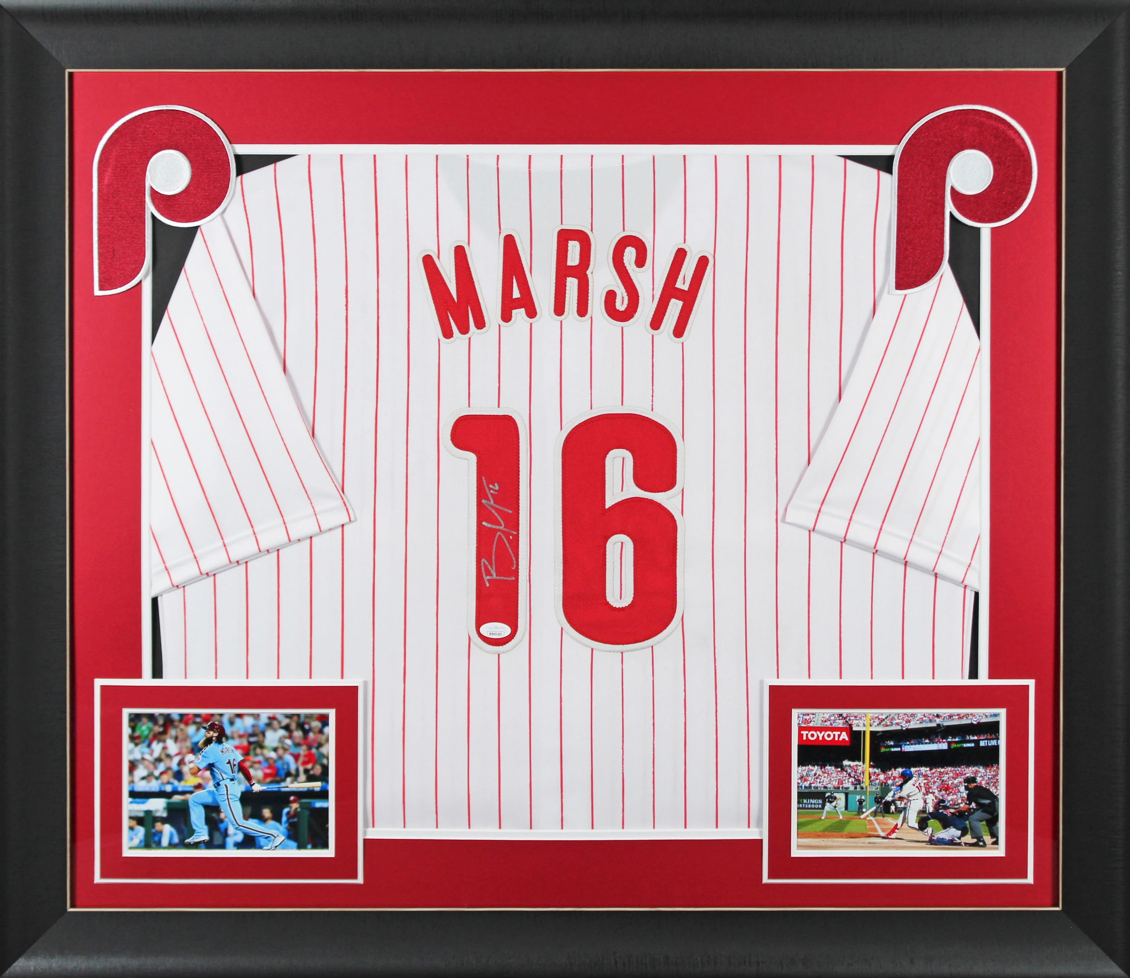Brandon Marsh Authentic Signed White Pinstripe Pro Style Framed Jersey JSA Wit - Image 2