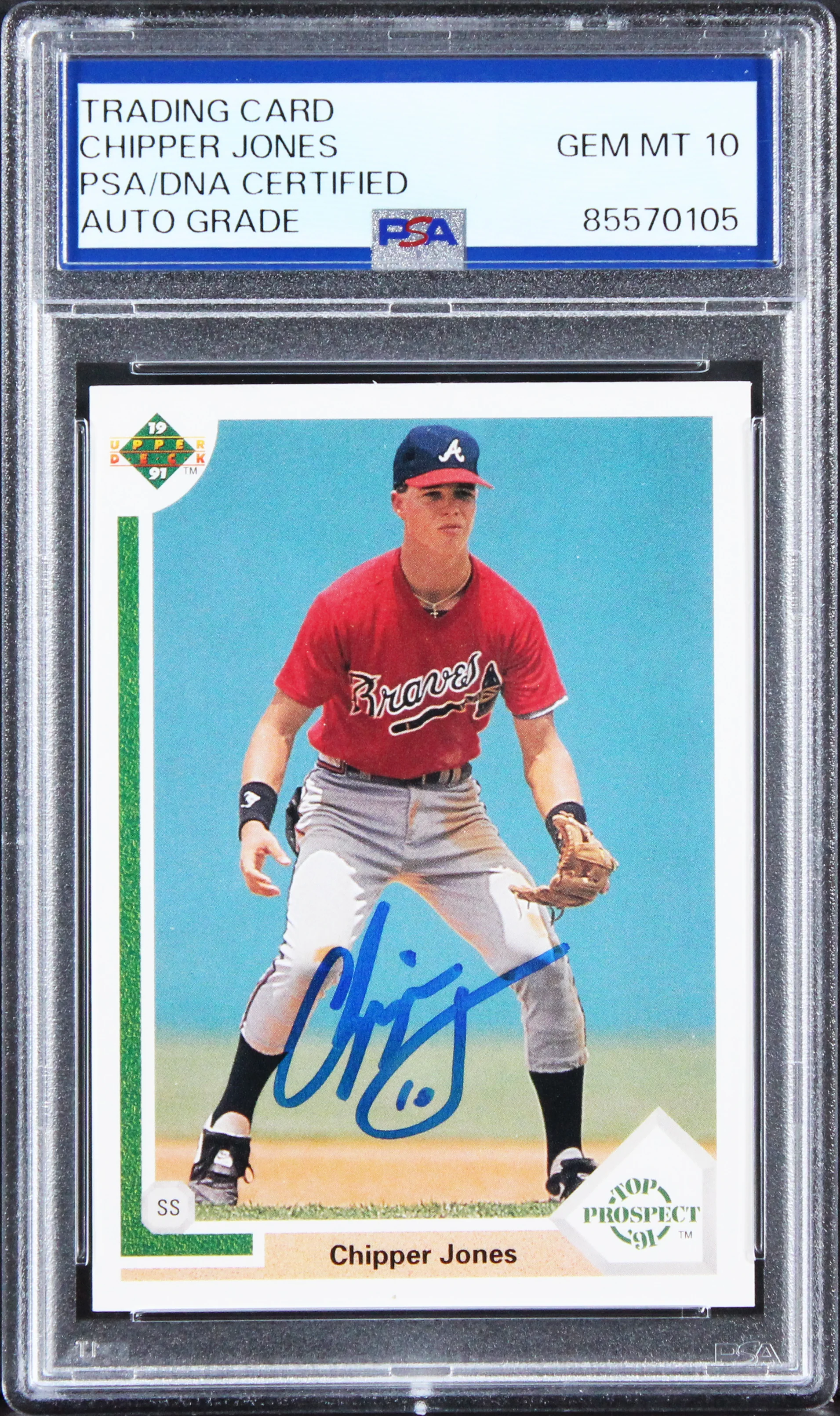 Braves Chipper Jones Signed 1991 Upper Deck #55 RC Card Auto 10! PSA/DNA Slabbed - Image 2