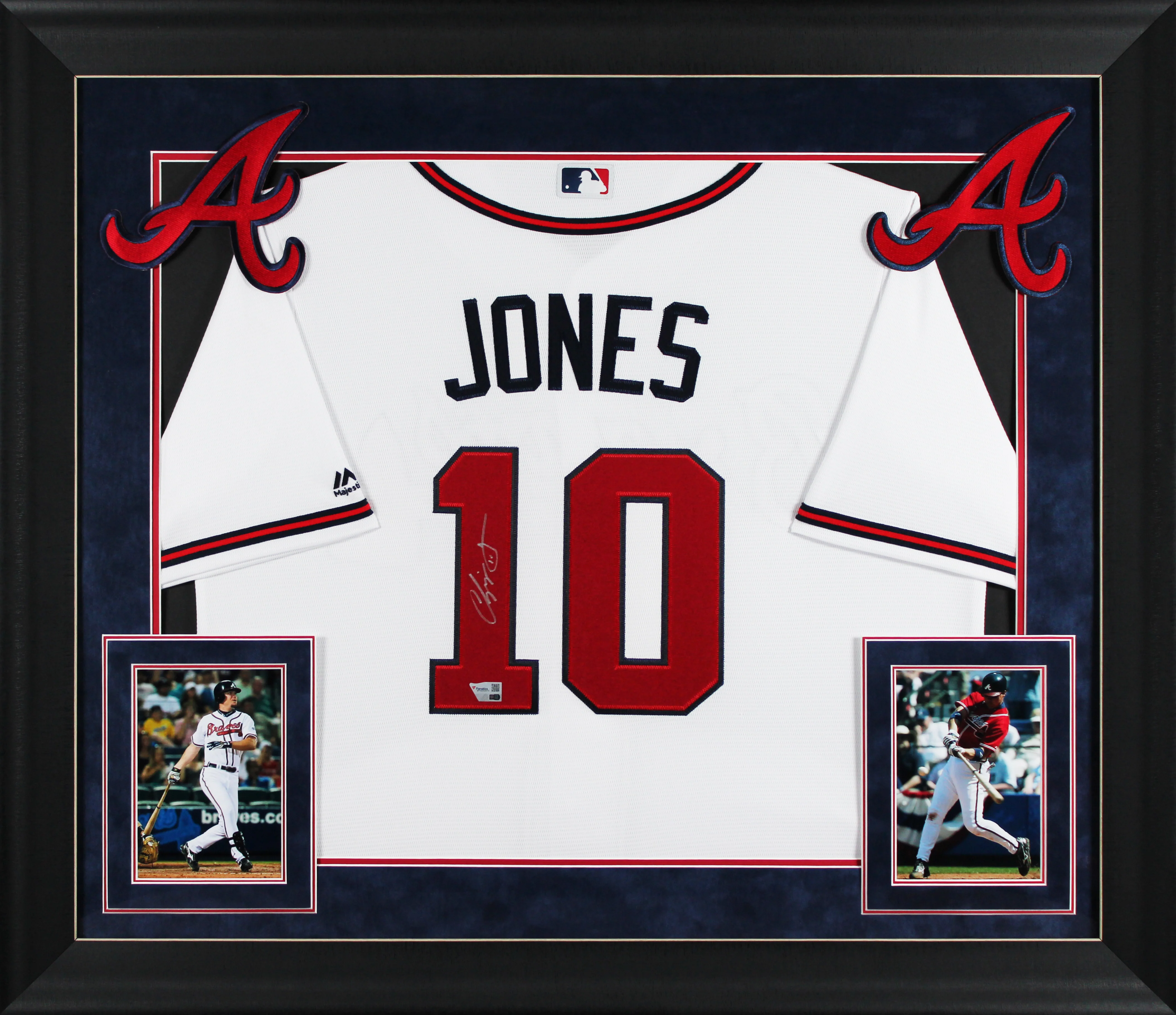 Braves Chipper Jones Signed White Majestic Cool Base Framed Jersey Fanatics - Image 2