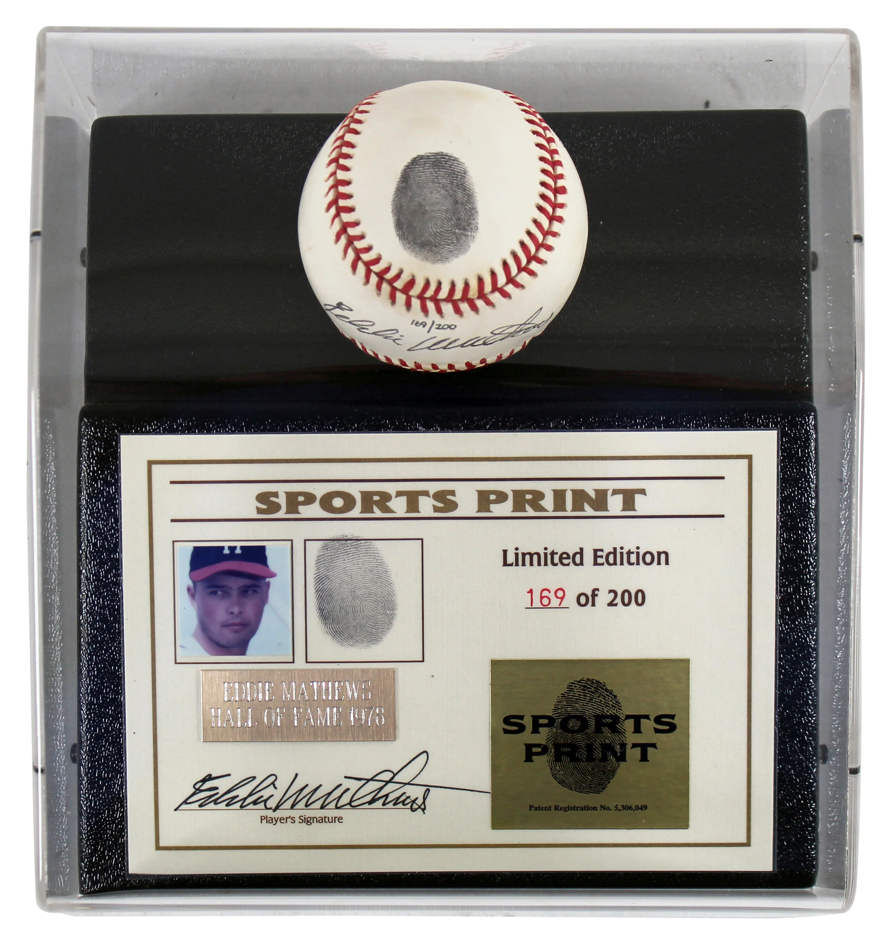 Braves Eddie Mathews Signed Thumbprint Baseball LE #'d/200 w/ Display Case BAS - Image 3