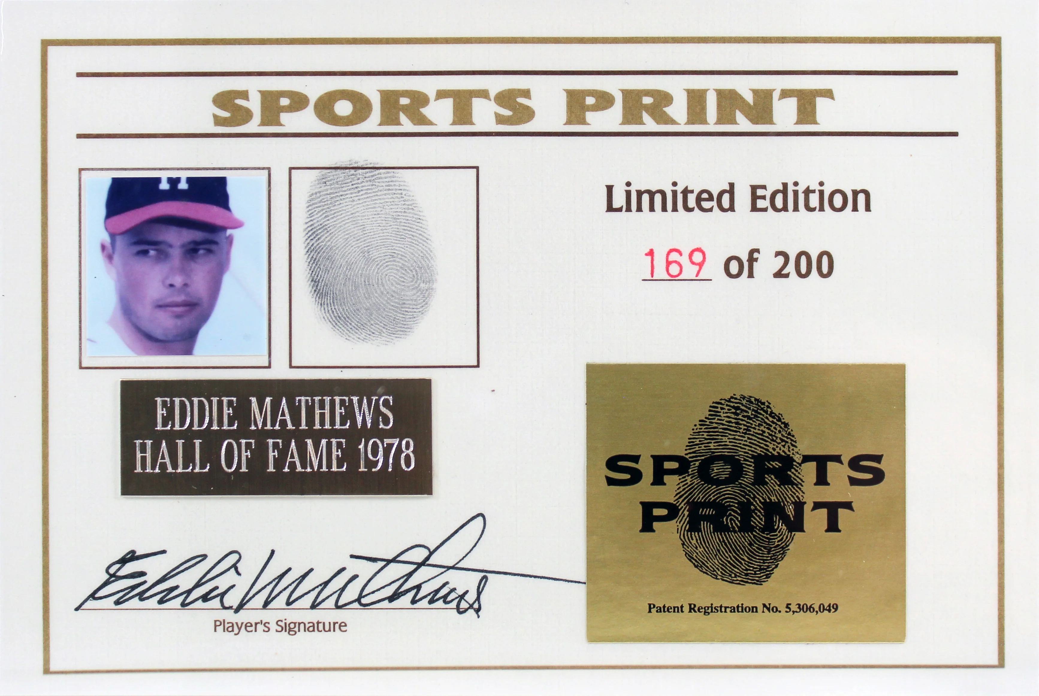 Braves Eddie Mathews Signed Thumbprint Baseball LE #'d/200 w/ Display Case BAS - Image 4