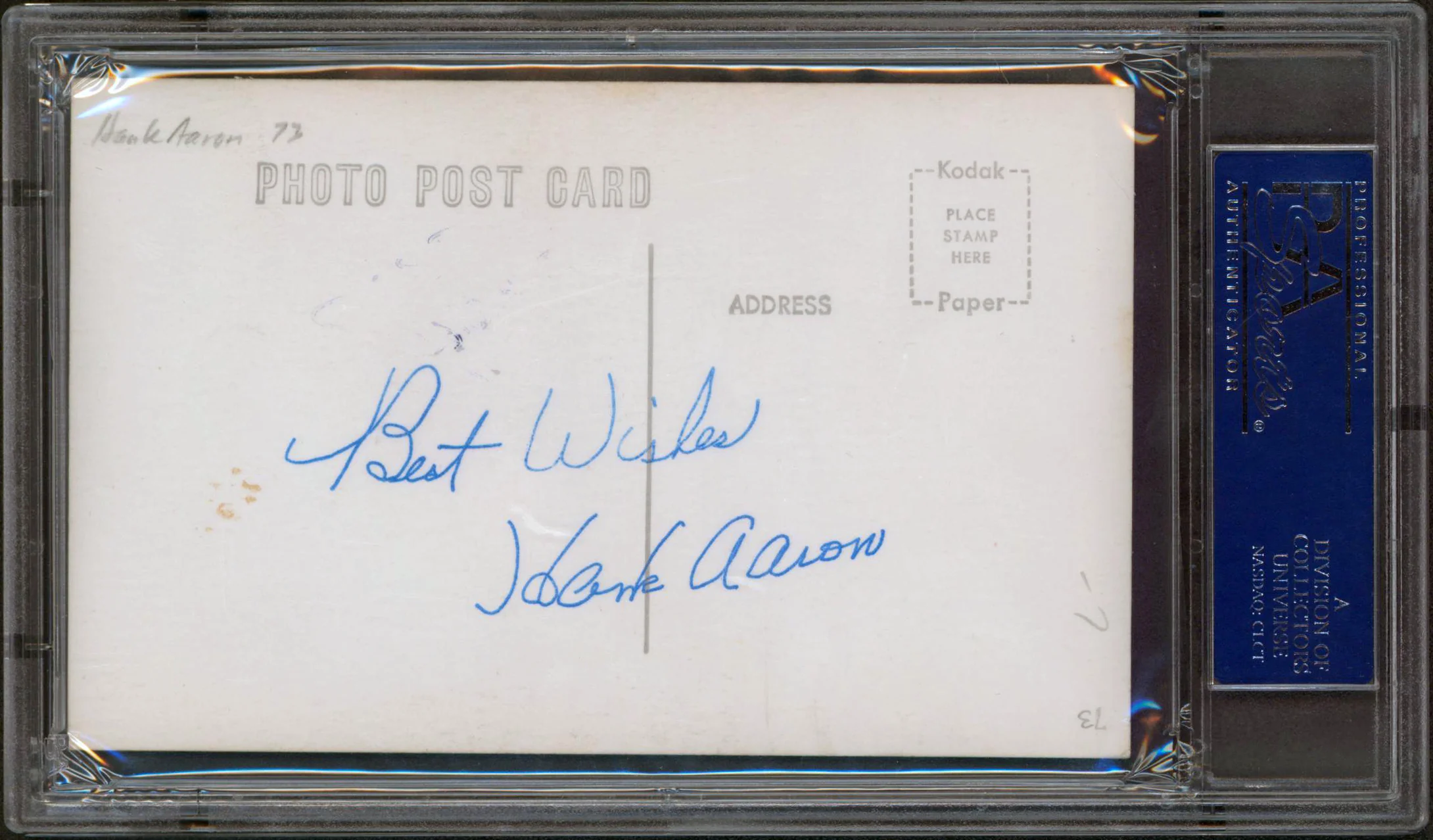 Braves Hank Aaron Best Wishes Authentic Signed 3.5x5.5 Postcard PSA/DNA Slabbed - Image 3