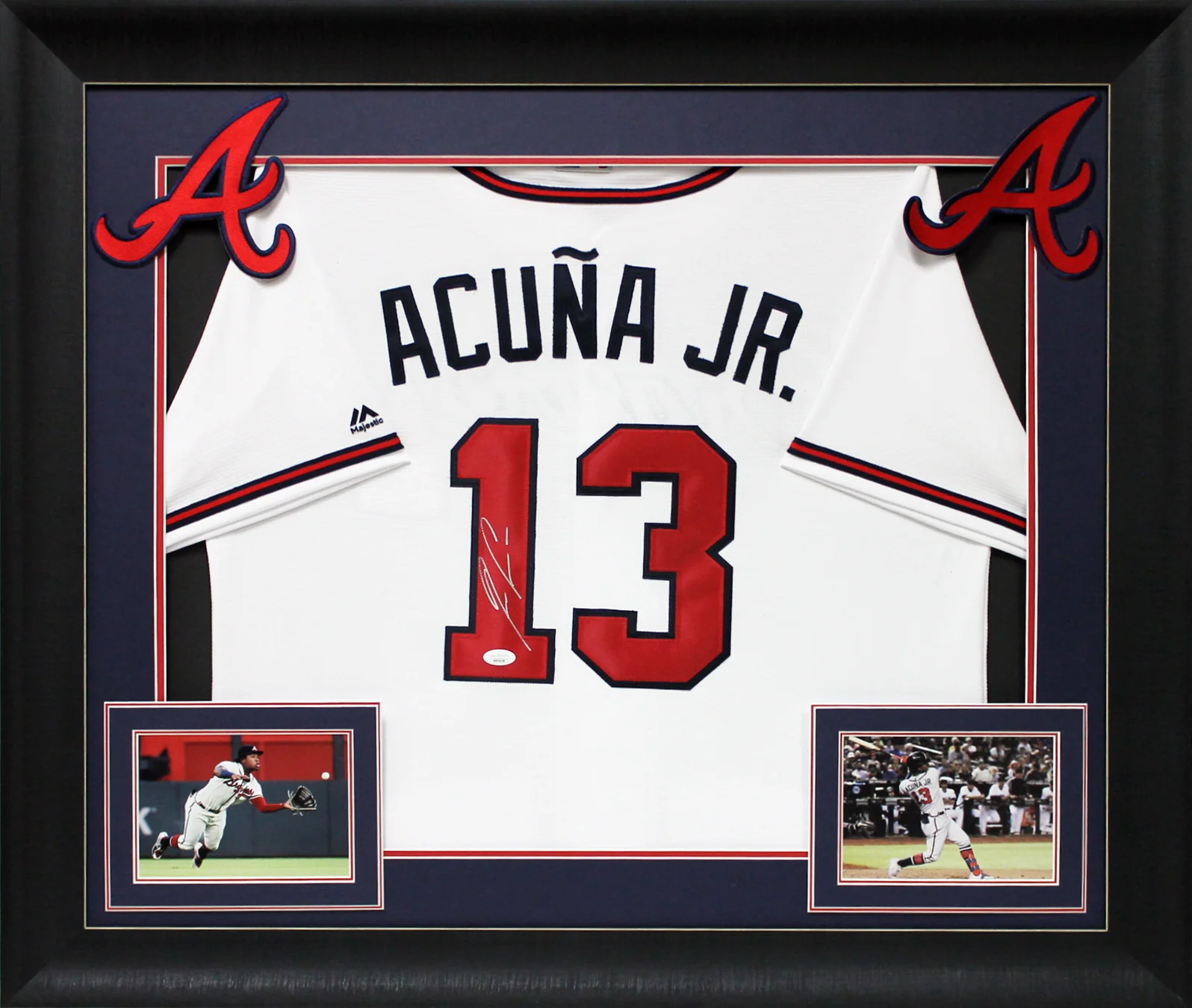 Braves Ronald Acua Jr. Signed White Majestic Cool Base Framed Jersey JSA - Image 2