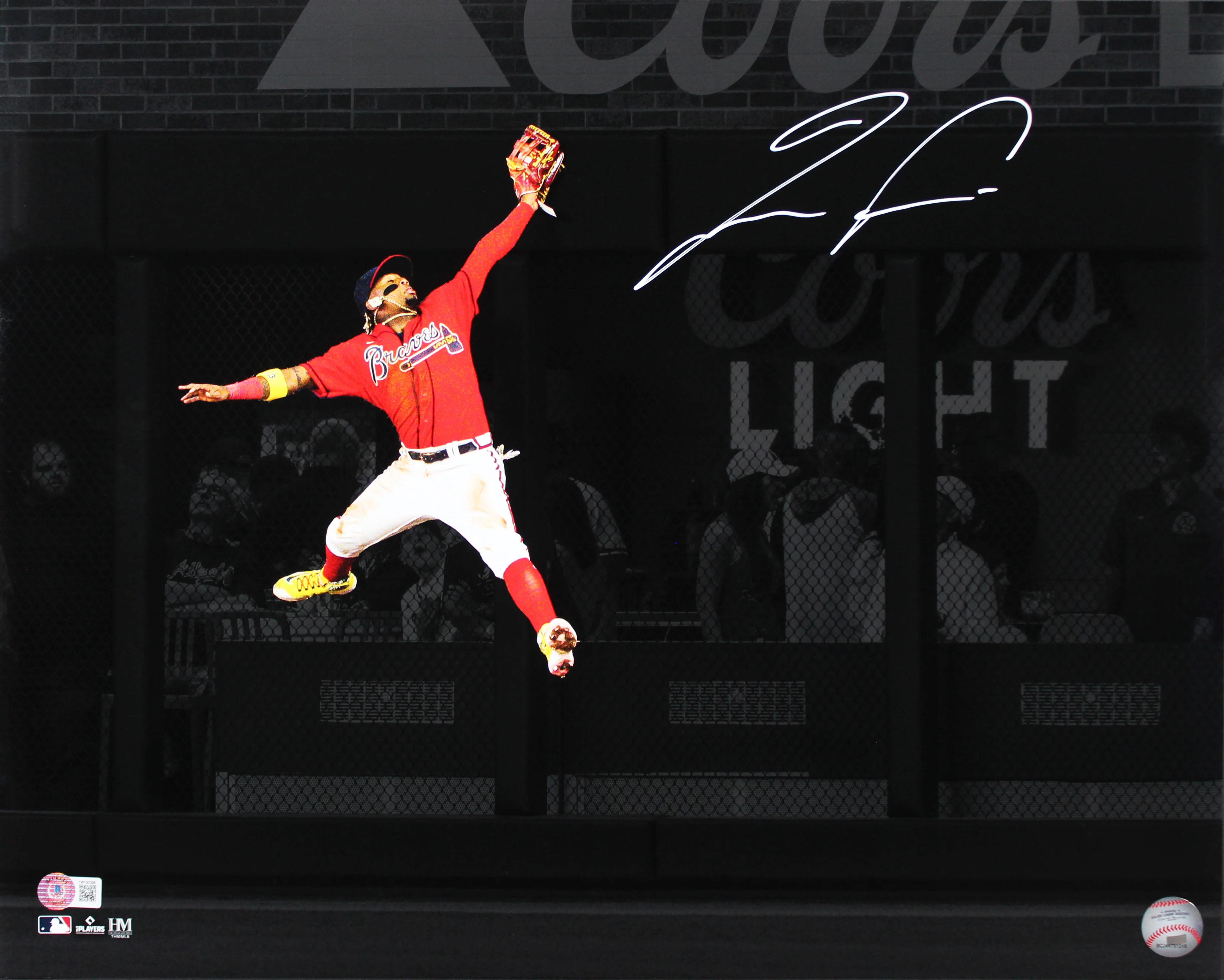 Braves Ronald Acuna Jr. Signed 16x20 Horizontal Spotlight Jumping Photo BAS Wit - Image 2