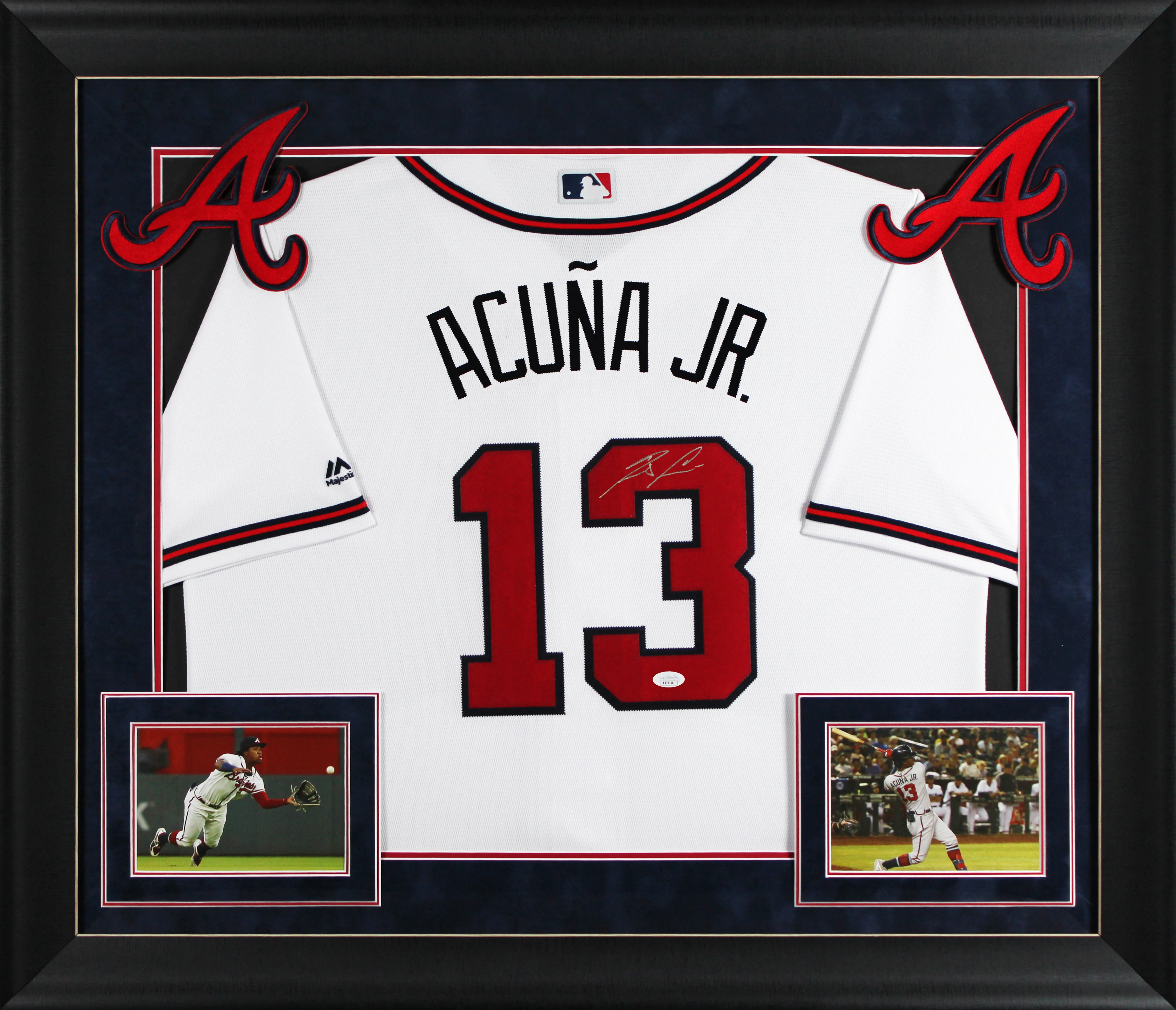 Braves Ronald Acuna Jr. Signed White Majestic Framed Jersey JSA 2 - Image 2