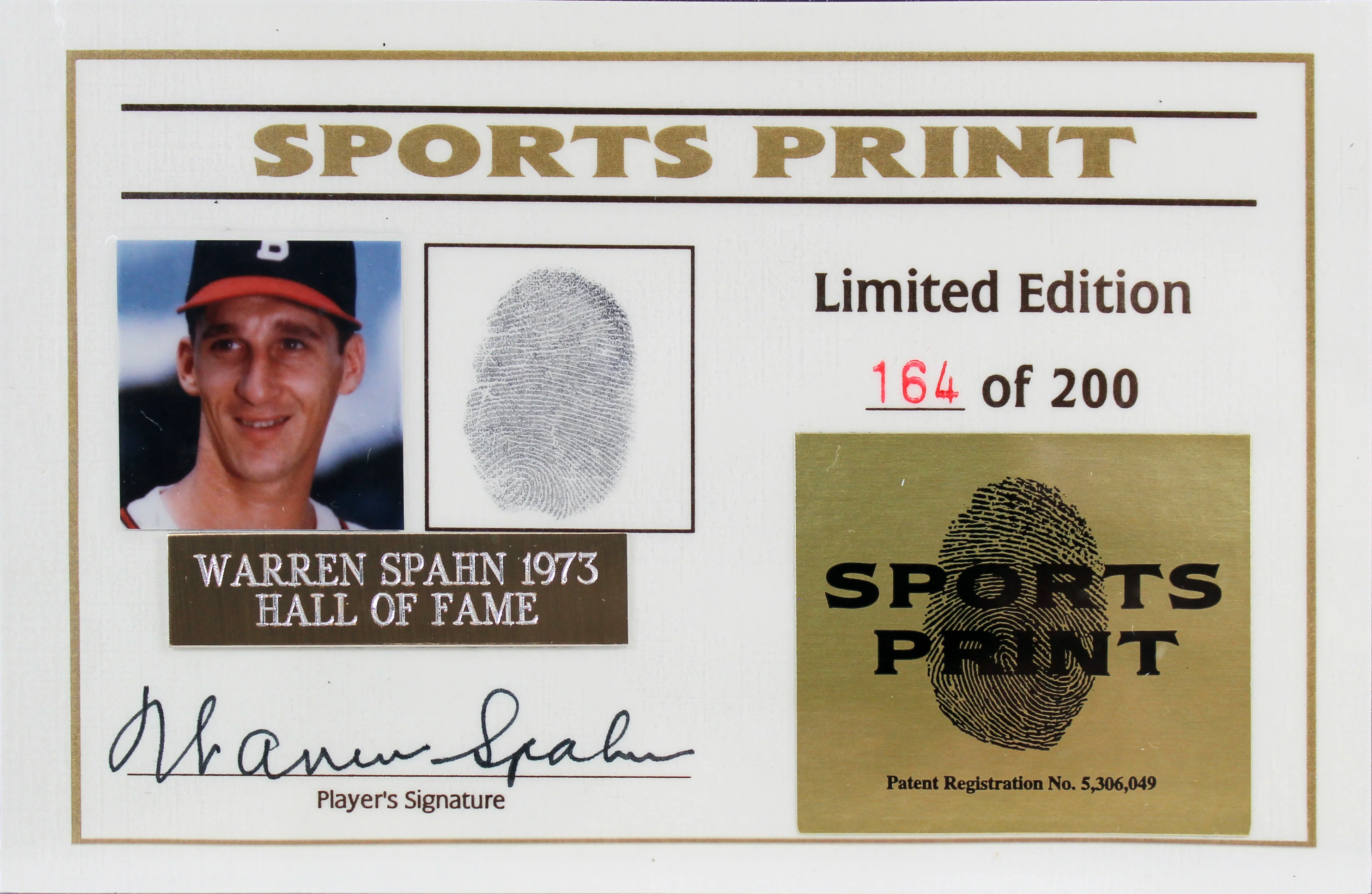 Braves Warren Spahn Signed Thumbprint Baseball LE #'d/200 w/ Display Case BAS - Image 3