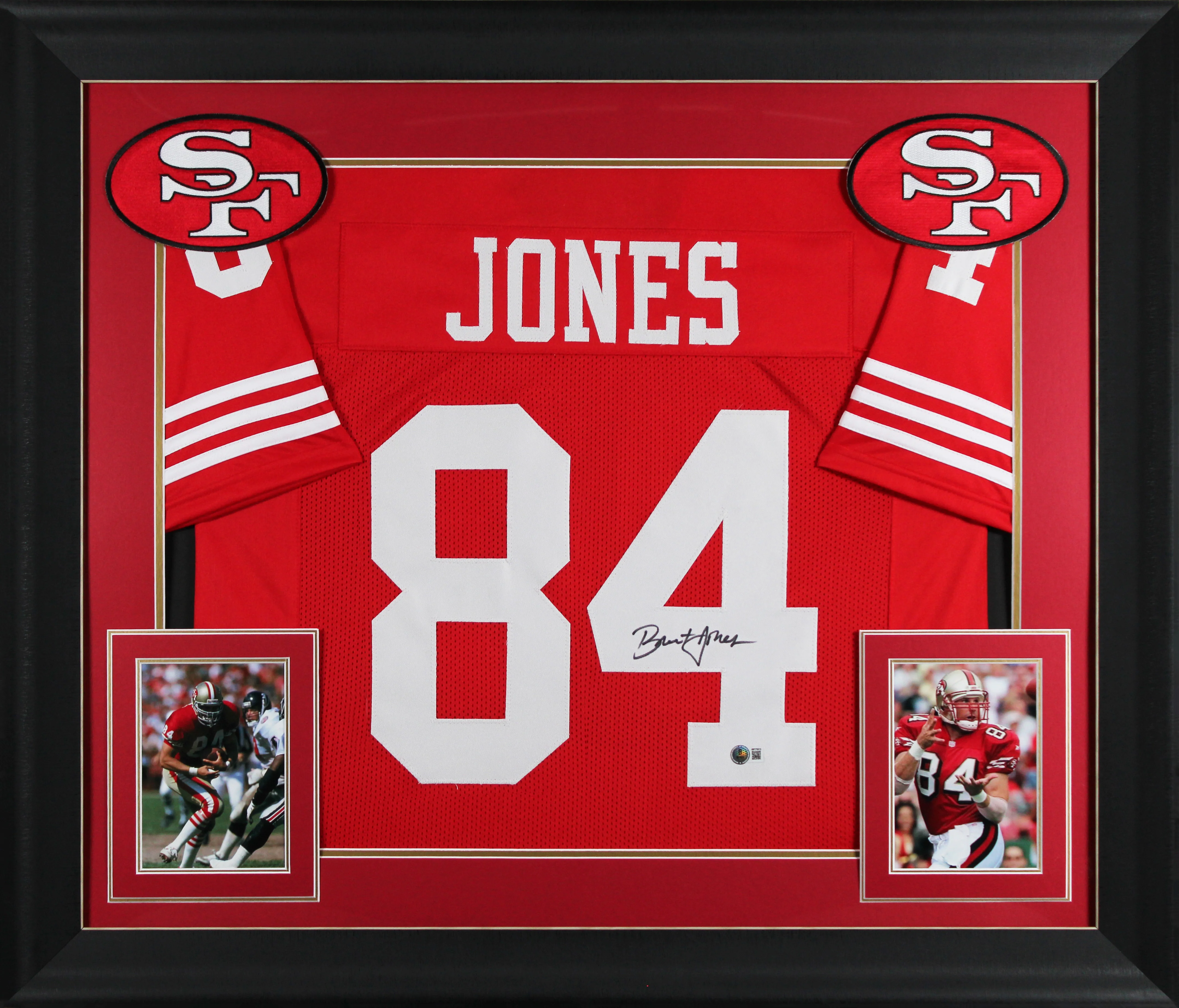 Brent Jones Authentic Signed Red Pro Style Framed Jersey Autographed BAS - Image 2