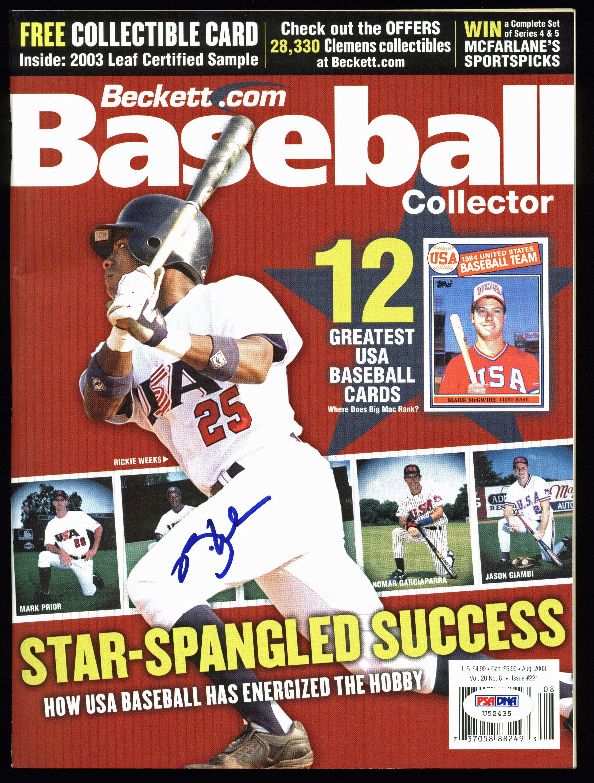 Brewers Rickie Weeks Authentic Signed August 2003 Beckett Magazine PSA #U52435 - Image 2