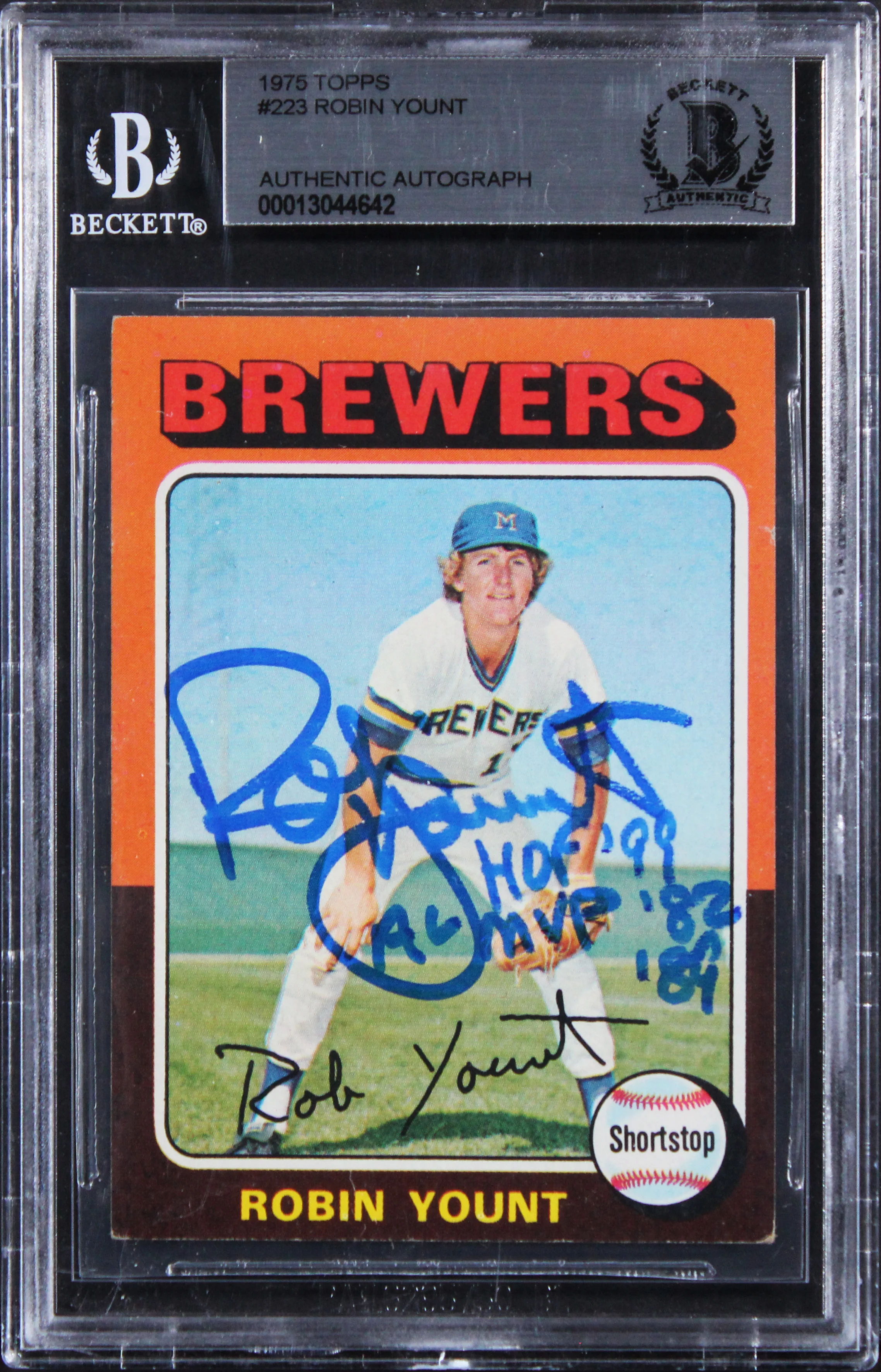 Brewers Robin Yount "2x Insc" Authentic Signed 1975 Topps #223 Card BAS Slabbed