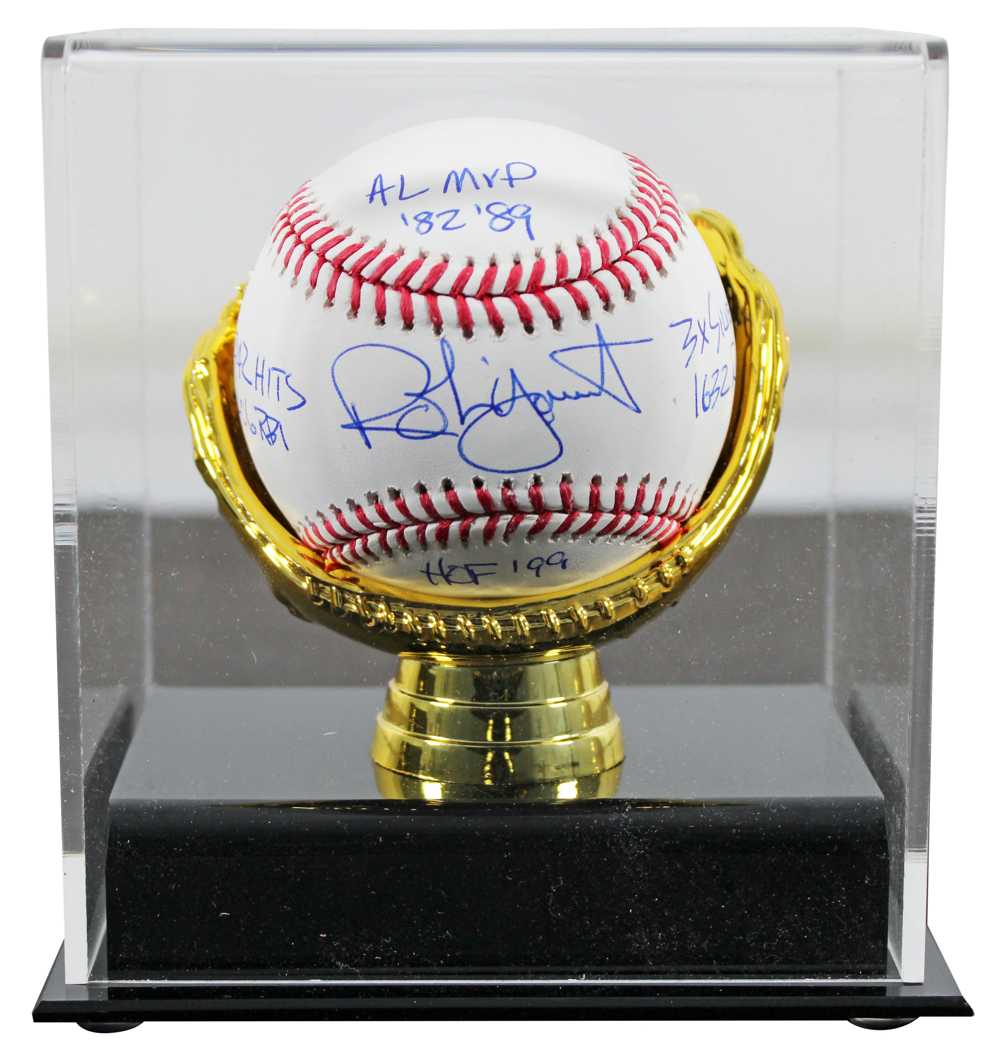 Brewers Robin Yount "6x Stat" Authentic Signed Oml Baseball w/ Case BAS Wit 2 - Image 2