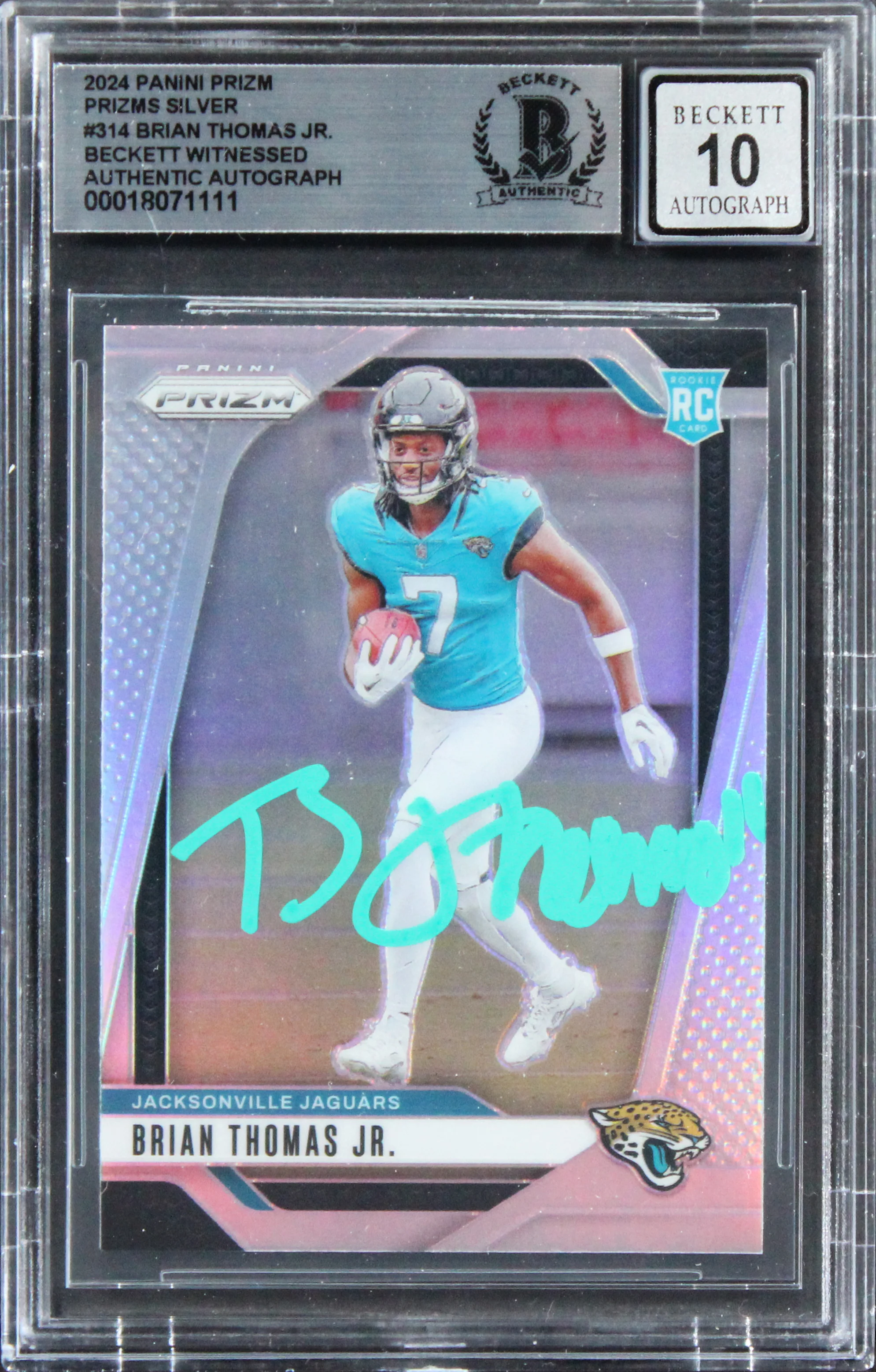 Brian Thomas Jr. Signed 2024 Panini Prizm Silver #314 RC Card Auto 10! BAS Slab - Image 2