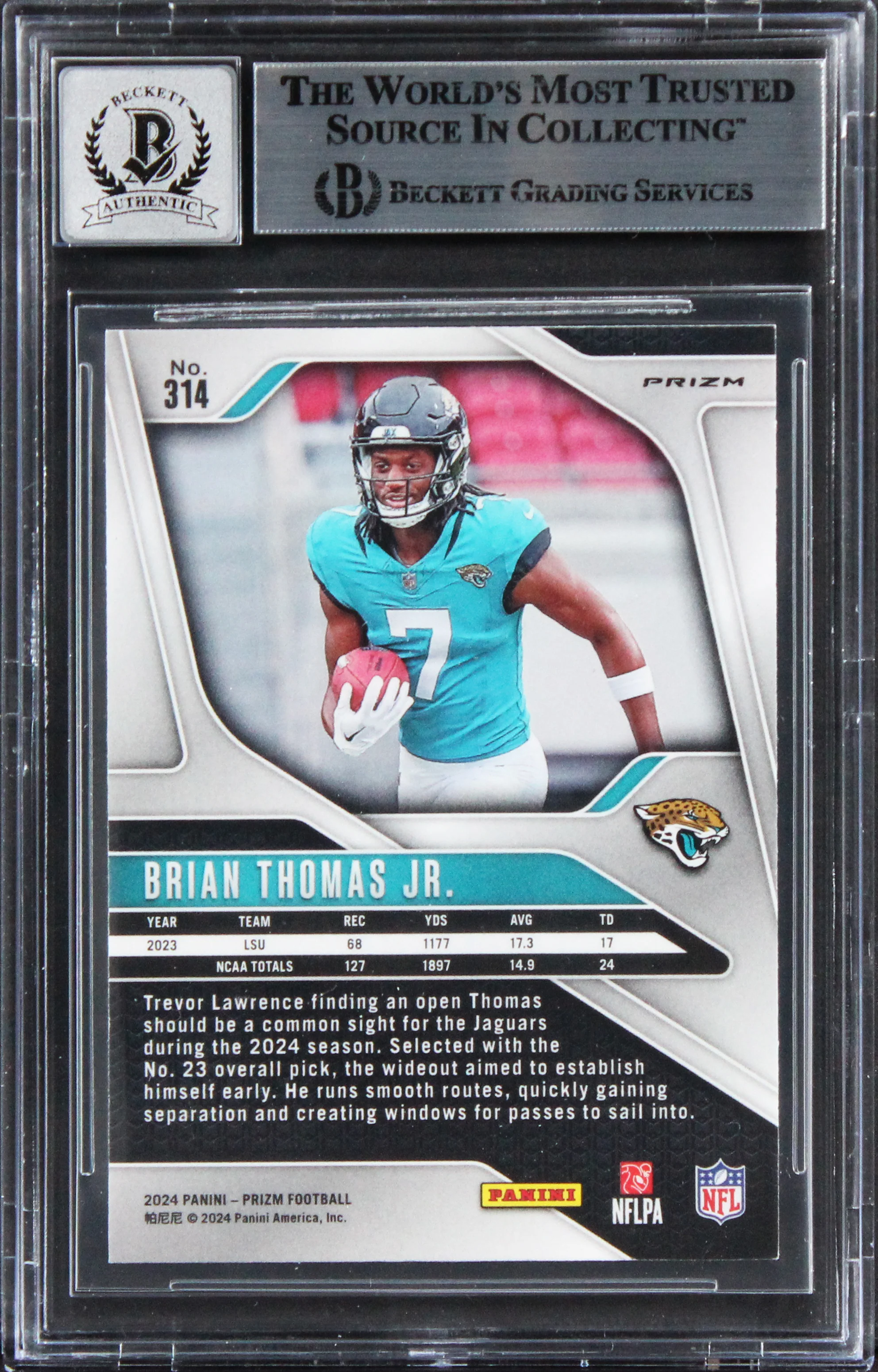Brian Thomas Jr. Signed 2024 Panini Prizm Silver #314 RC Card Auto 10! BAS Slab - Image 3