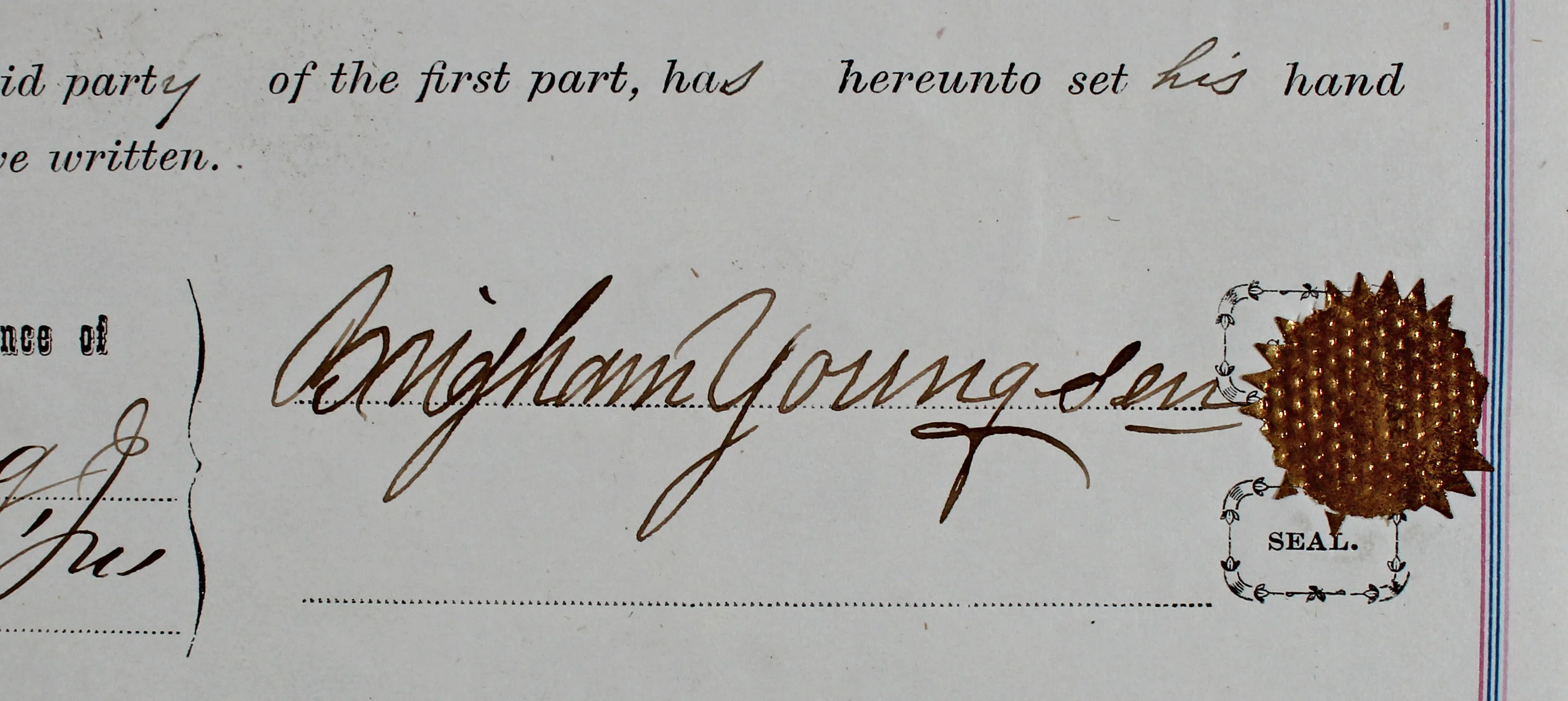 Brigham Young Authentic Signed 7.5x14.5 1873 Land Deed Document BAS #AB77797 - Image 3