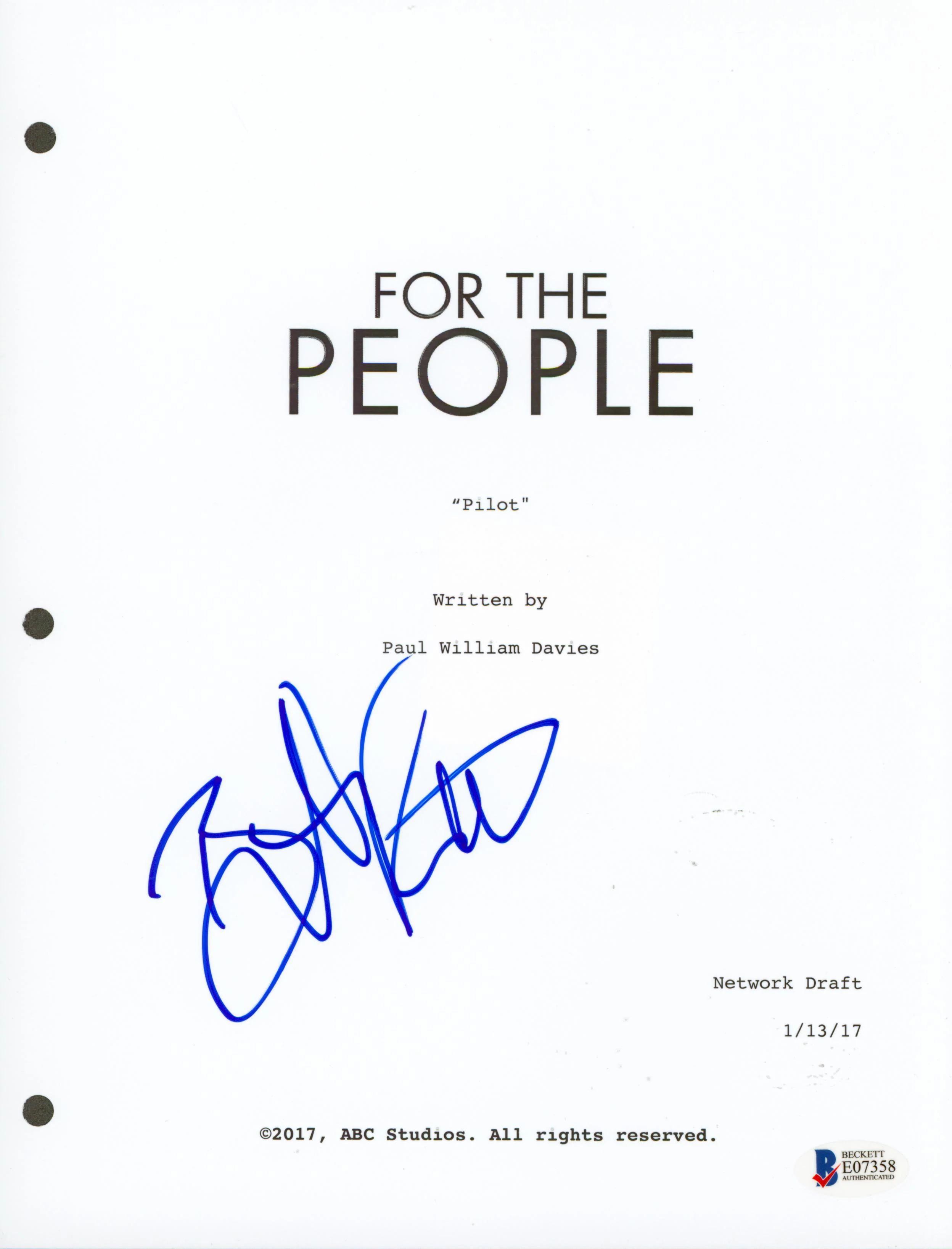 Britt Robertson Signed 8.5x11 For the People Pilot Script Cover BAS #E07358 - Image 2