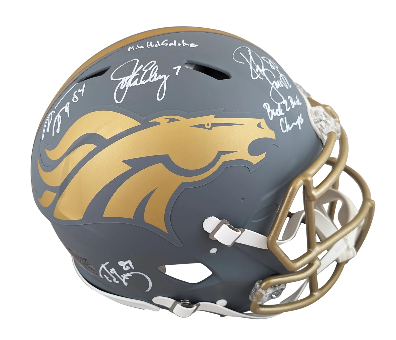 Broncos (4) Elway, Sharpe, Smith +1 Signed Slate F/S Speed Proline Helmet BAS W - Image 2