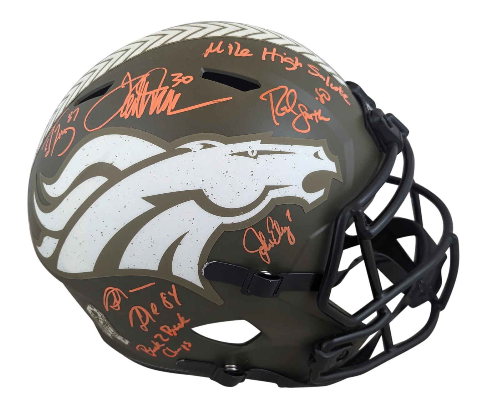Broncos (5) Elway, Sharpe, Davis +2 Signed STS Full Size Speed Rep Helmet BAS W - Image 2
