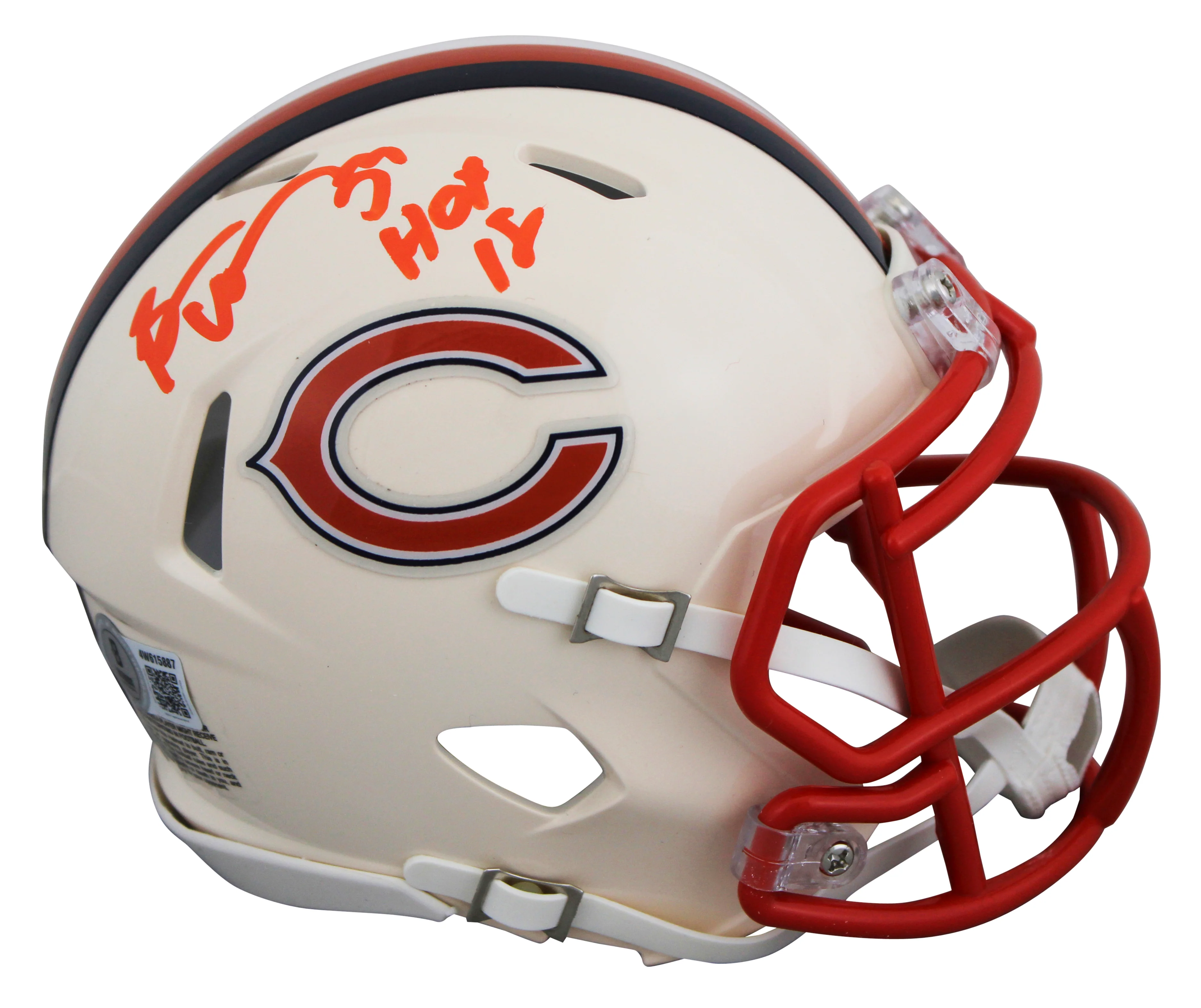 Broncos Brian Urlacher "HOF 18" Signed Retro Speed Mini Helmet W/ Case BAS Wit - Image 3