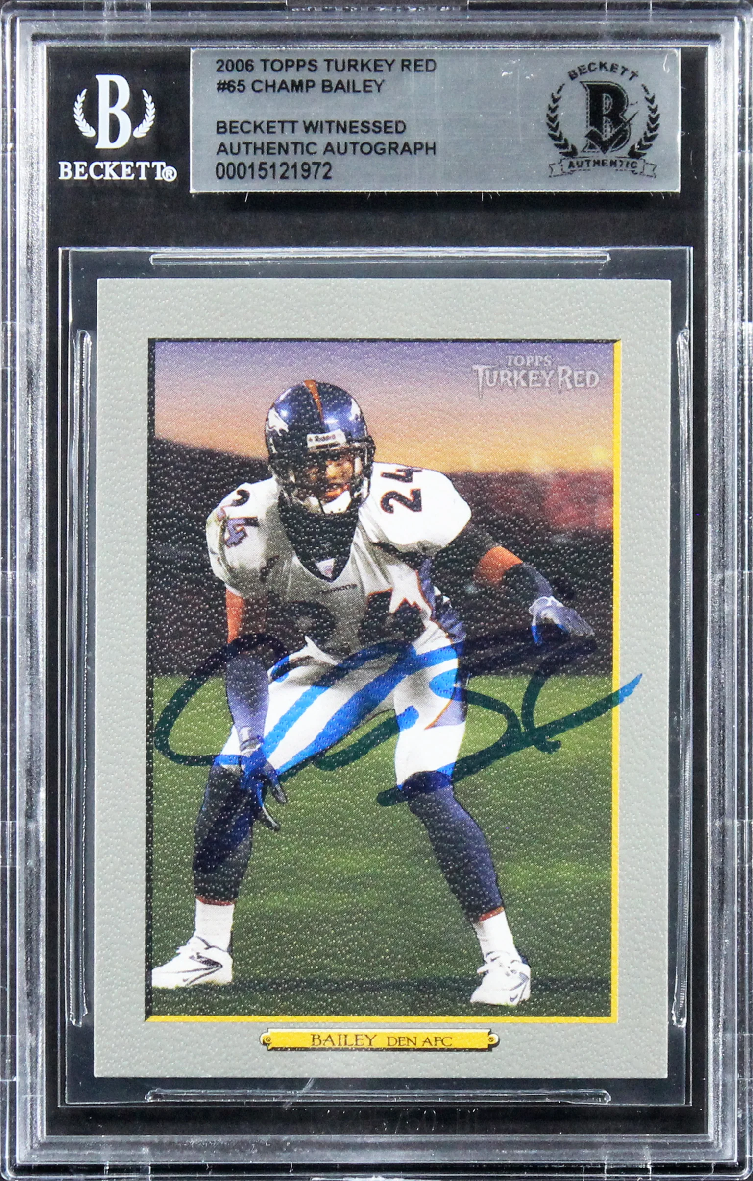 Broncos Champ Bailey Authentic Signed 2006 Topps Turkey Red #65 Card BAS Slabbed - Image 2