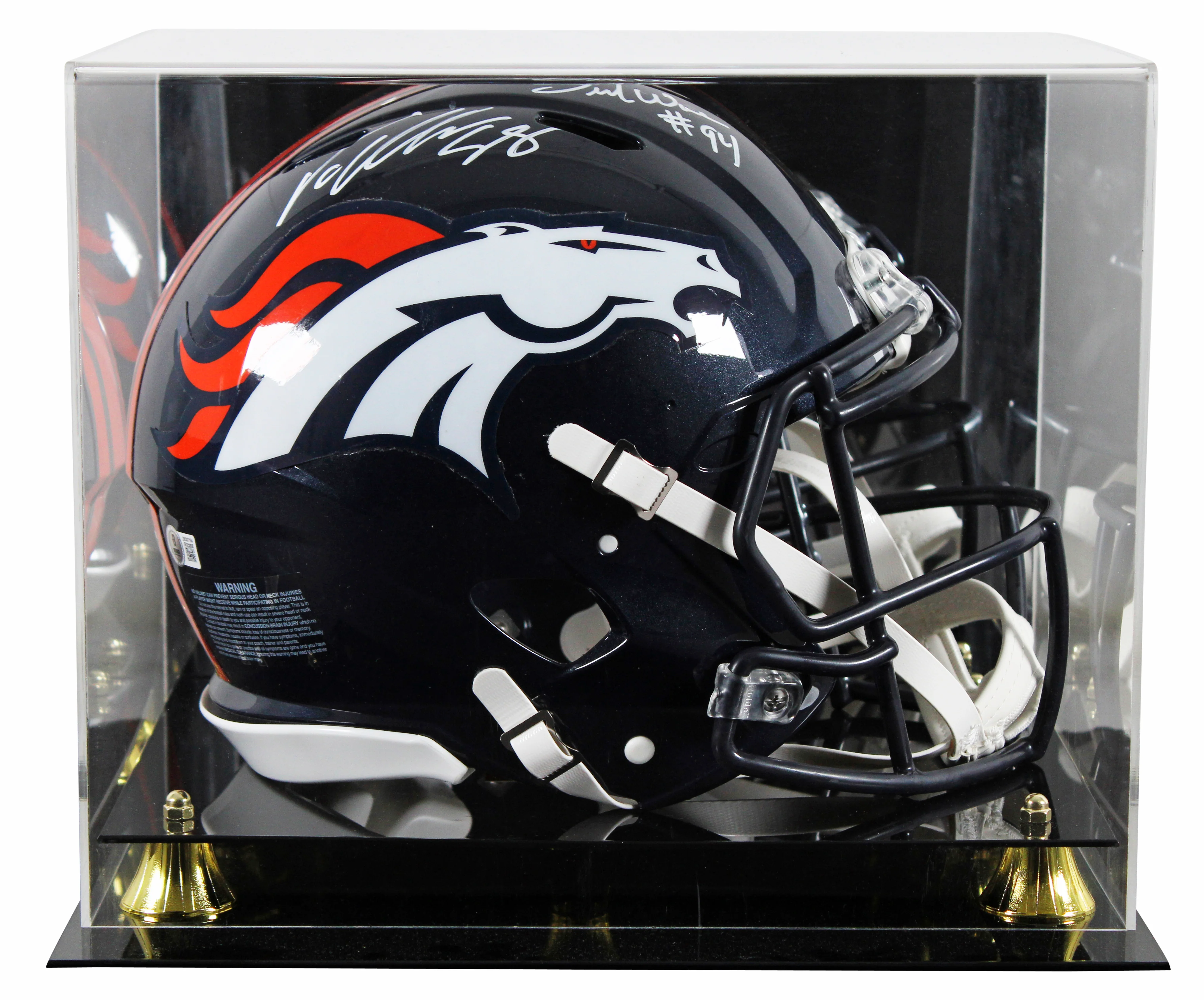 Broncos DeMarcus Ware & Von Miller Signed F/S Speed Proline Helmet W/ Case BAS W - Image 2