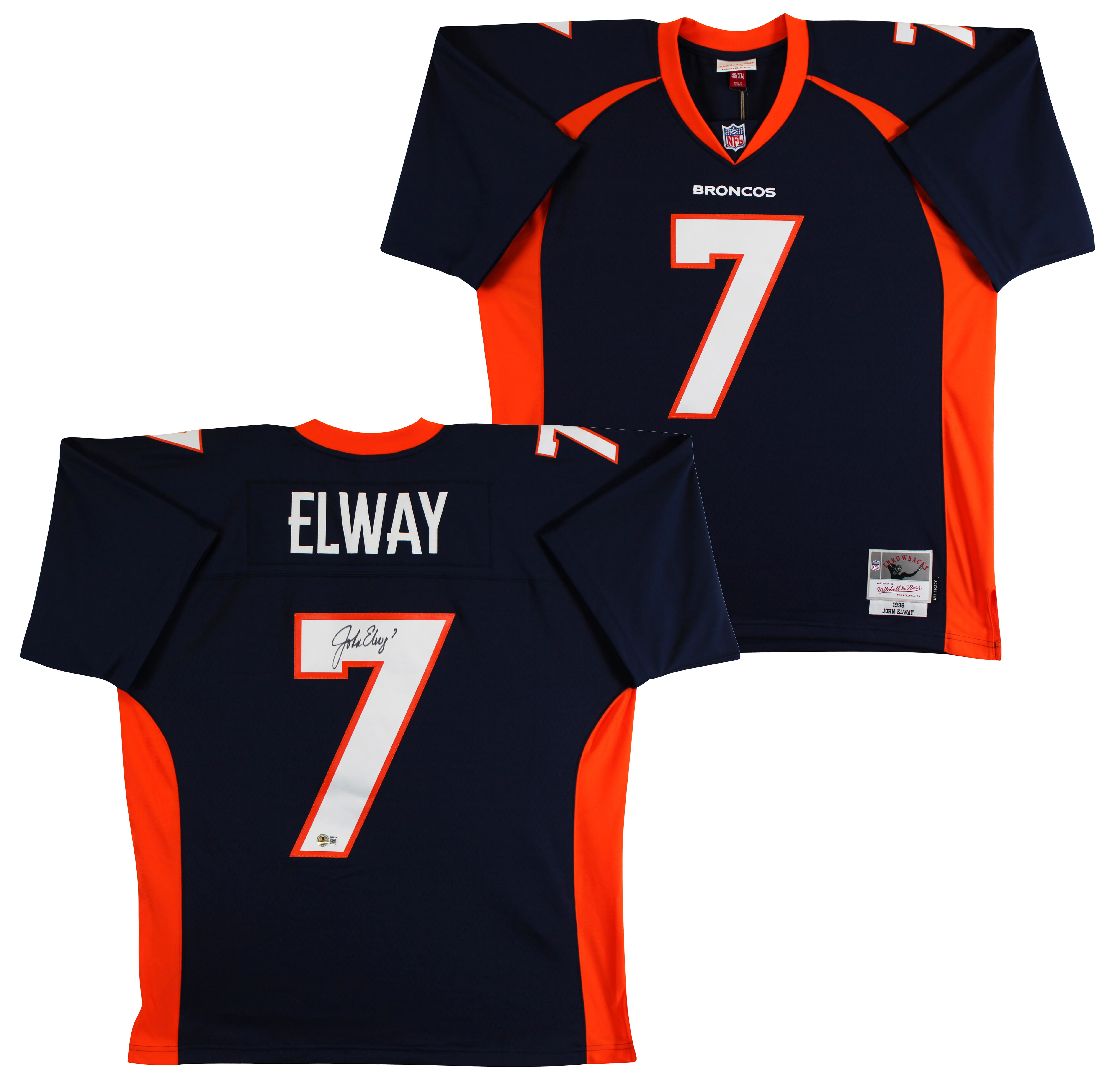 Broncos John Elway Authentic Signed Navy M&N Throwback Jersey BAS Witnessed - Image 2