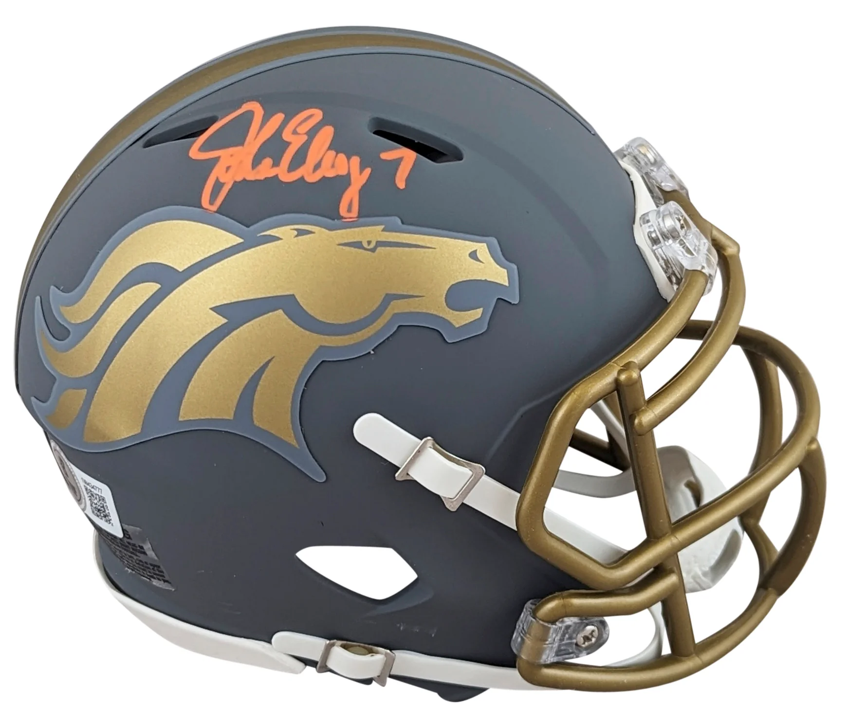 Broncos John Elway Authentic Signed Slate Speed Mini Helmet BAS Witnessed - Image 2
