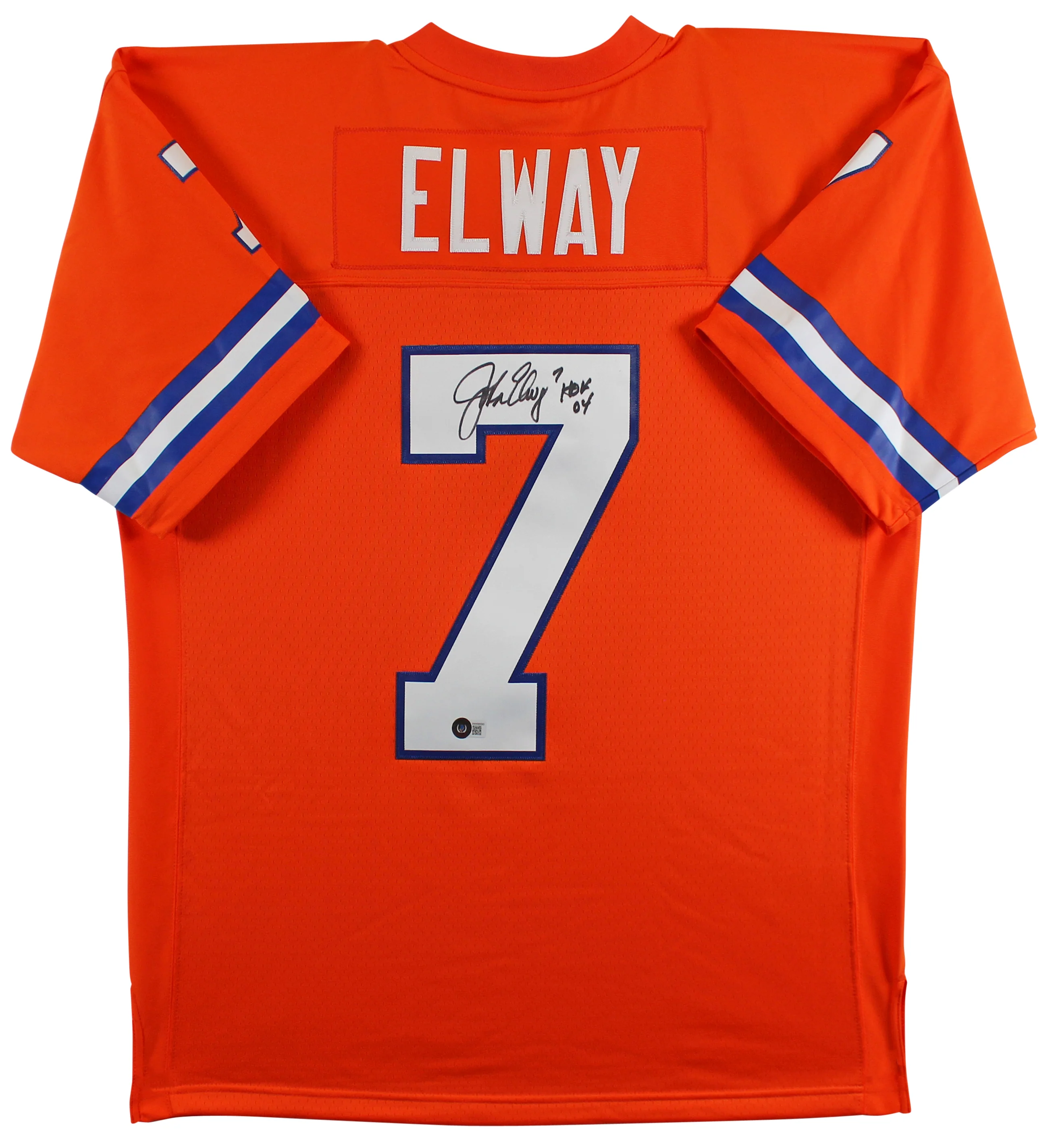 Broncos John Elway "HOF 04" Signed Orange Throwback M&N Jersey BAS Witnessed - Image 2
