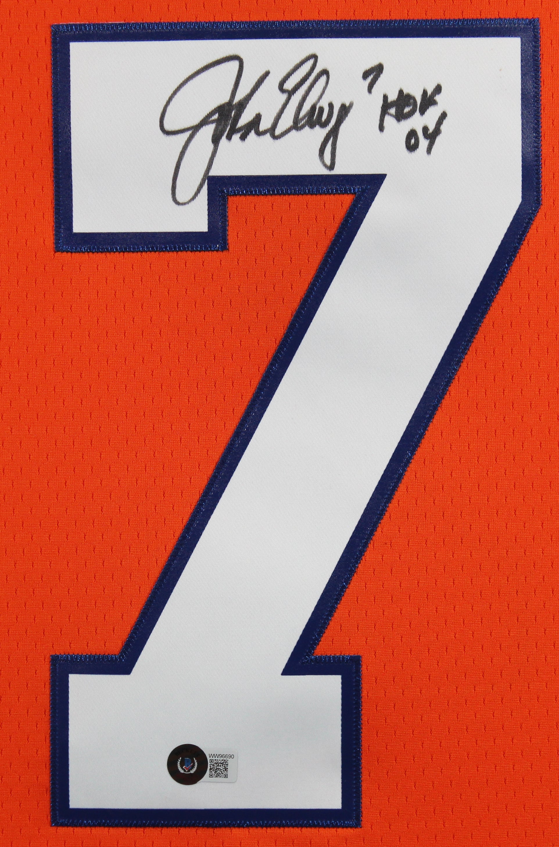 Broncos John Elway "HOF 04" Signed Orange Throwback M&N Jersey BAS Witnessed - Image 3