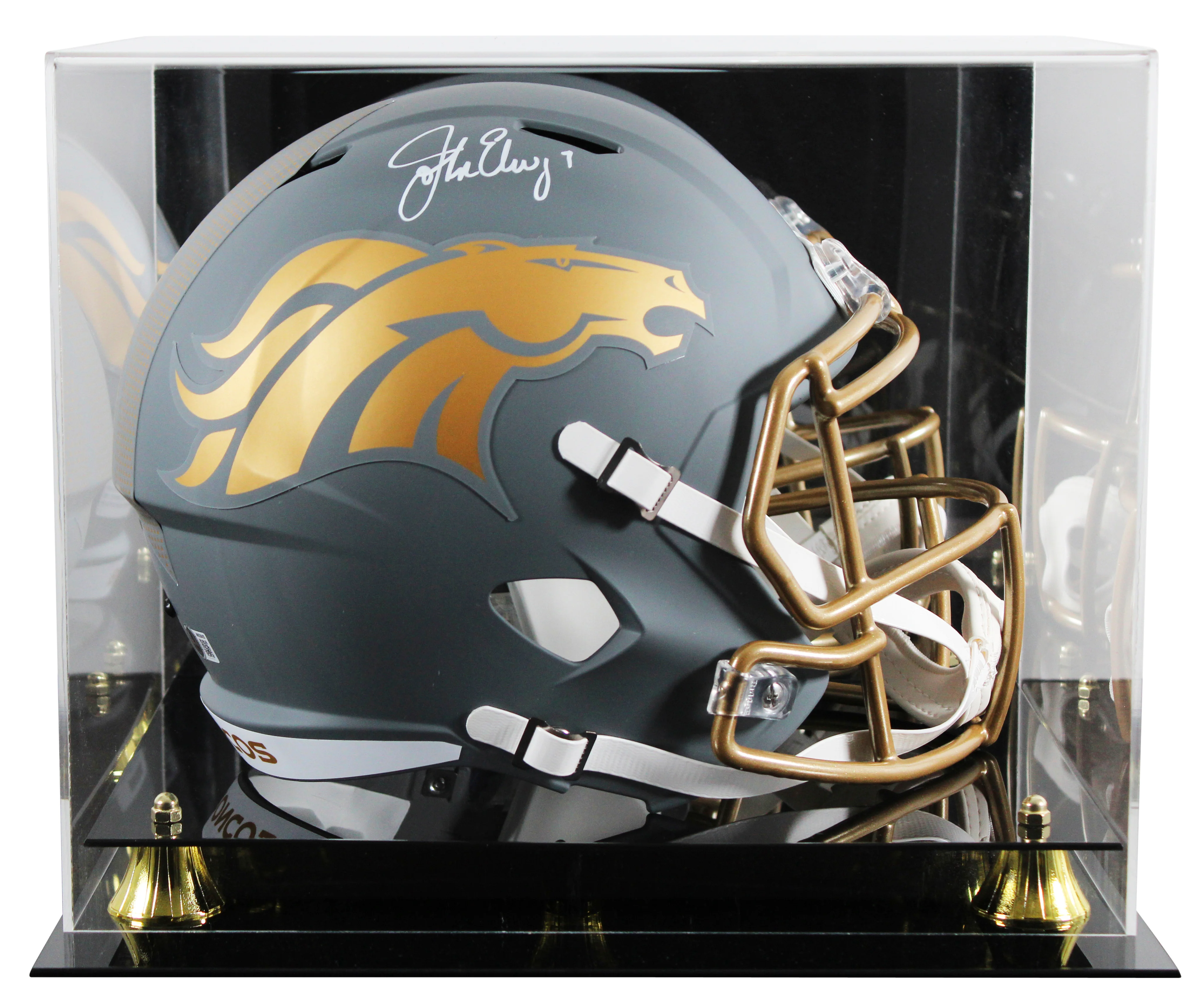 Broncos John Elway Signed Slate Full Size Speed Rep Helmet W/ Case BAS Witnessed - Image 2