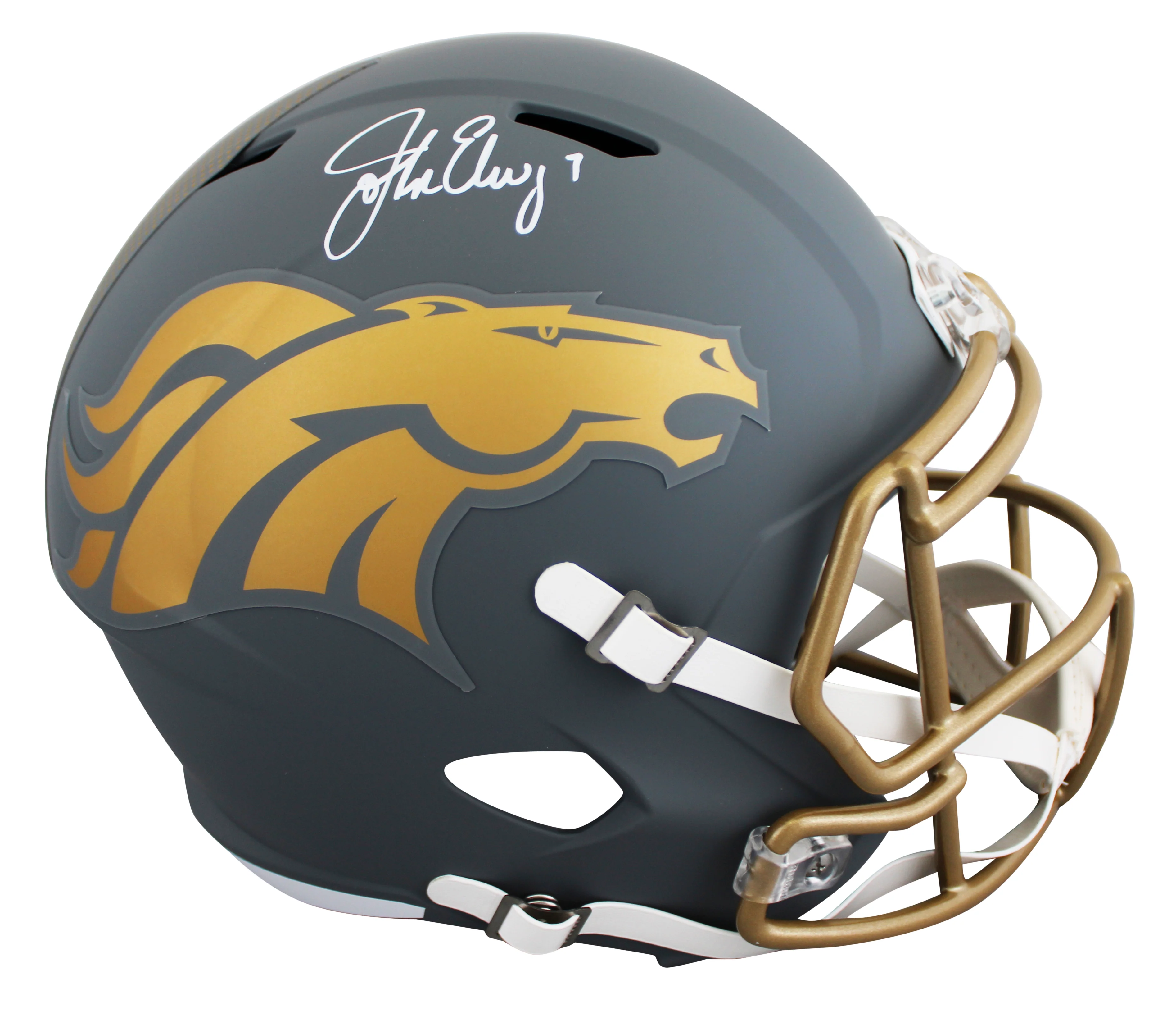 Broncos John Elway Signed Slate Full Size Speed Rep Helmet W/ Case BAS Witnessed - Image 3