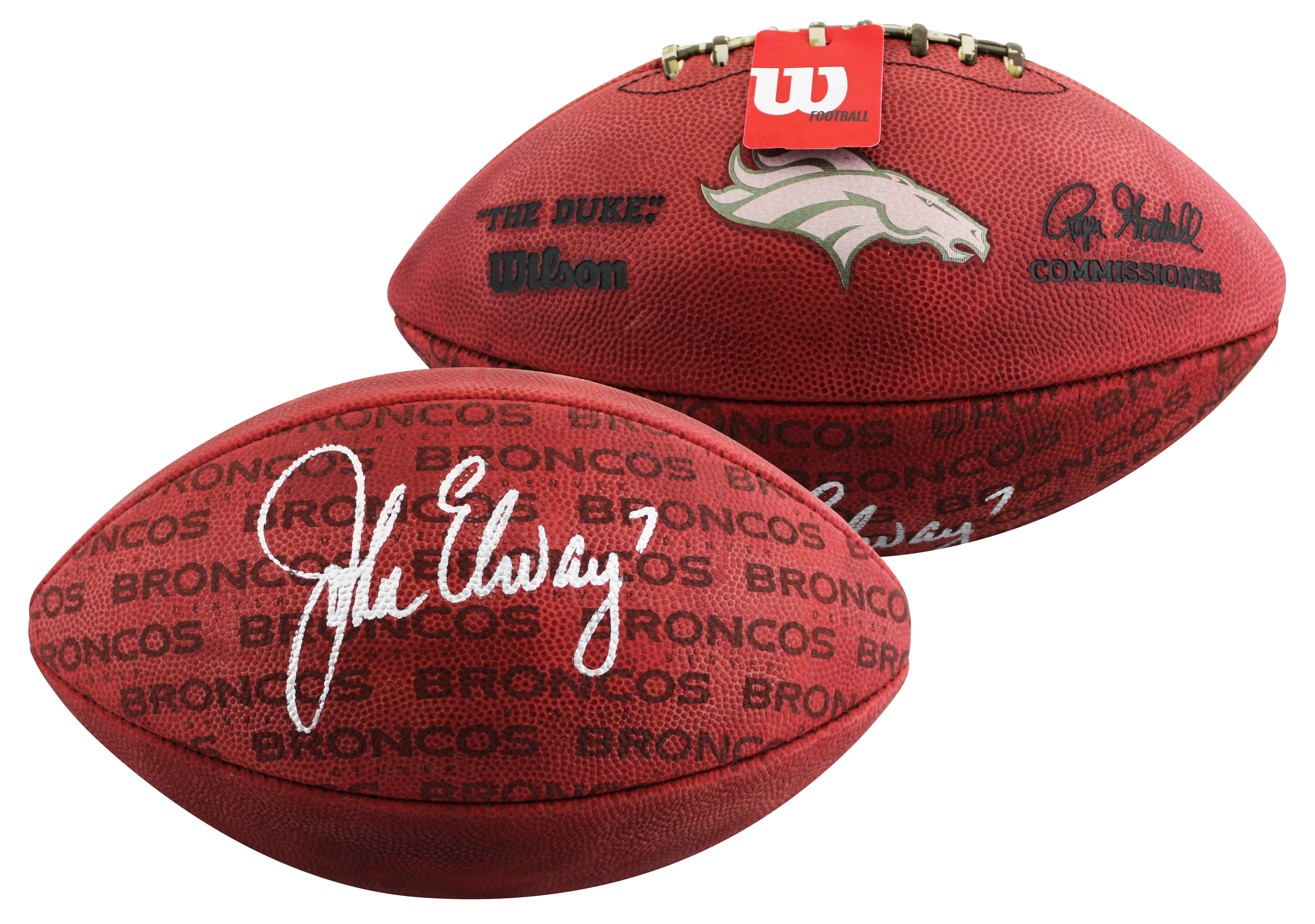 Broncos John Elway Signed Wilson "The Duke" Team Showcase Football BAS Witnessed - Image 2